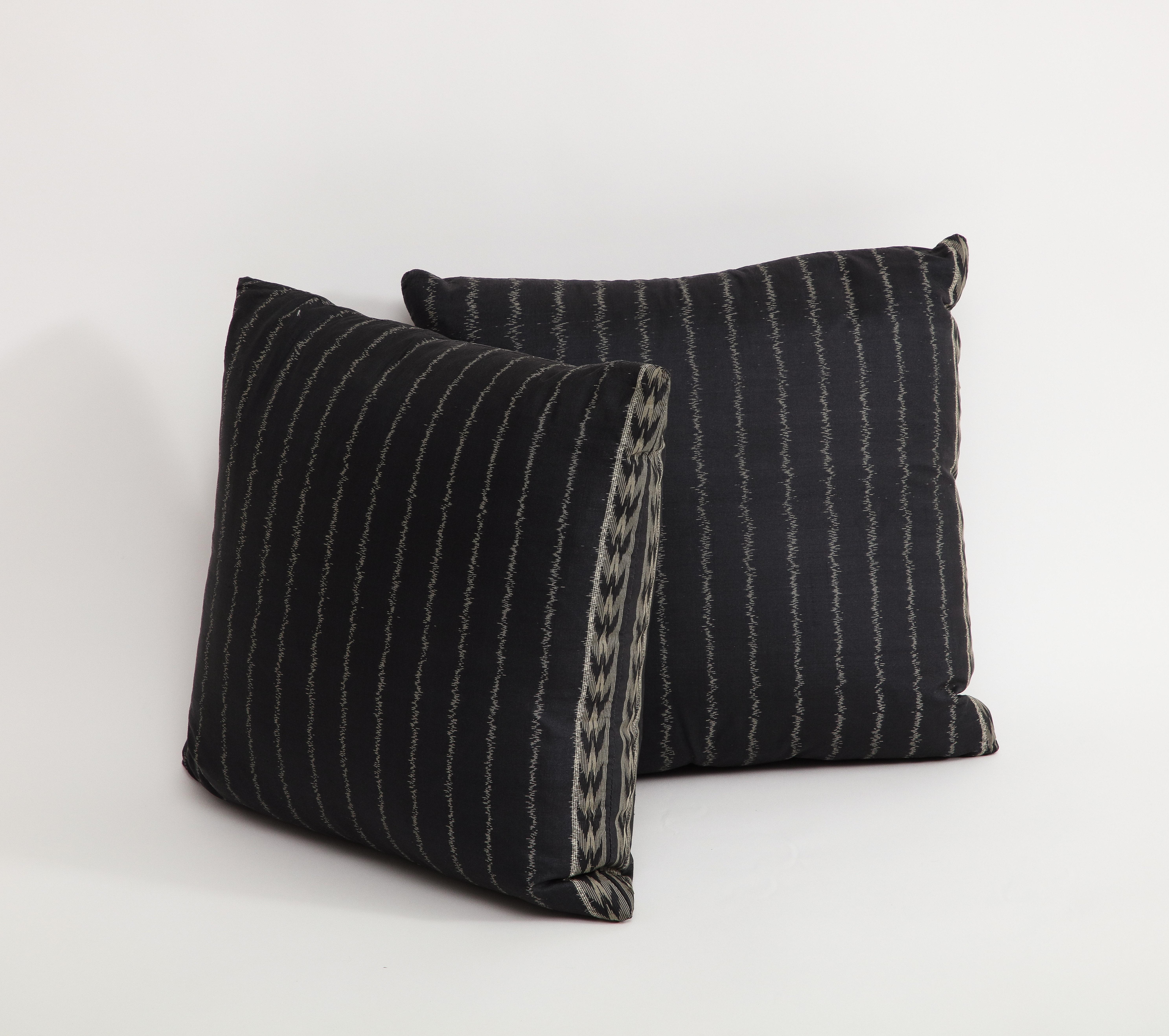 Pair of Black Pinstriped Silk Occasional Pillows  For Sale 2