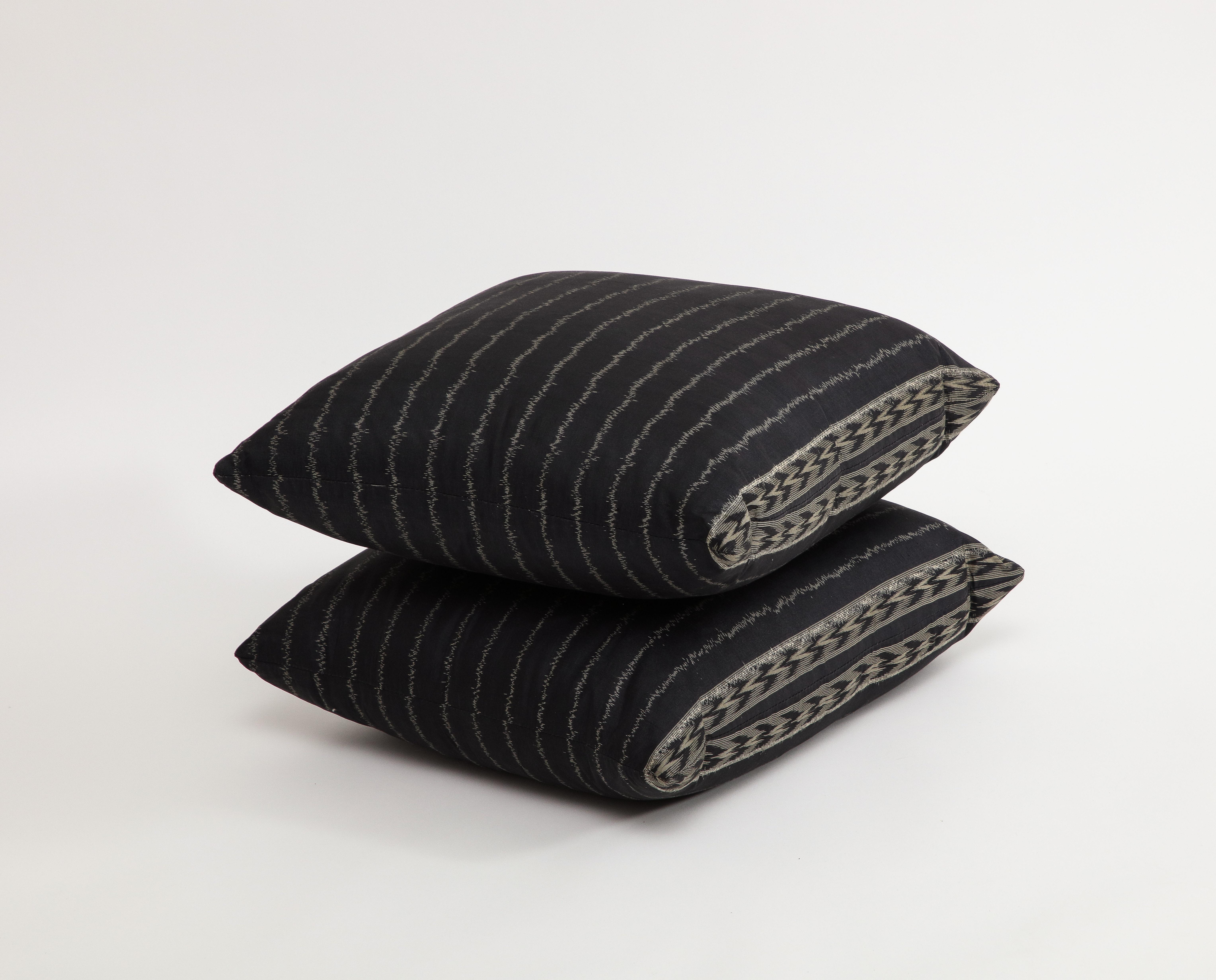 Pair of Black Pinstriped Silk Occasional Pillows  For Sale 3