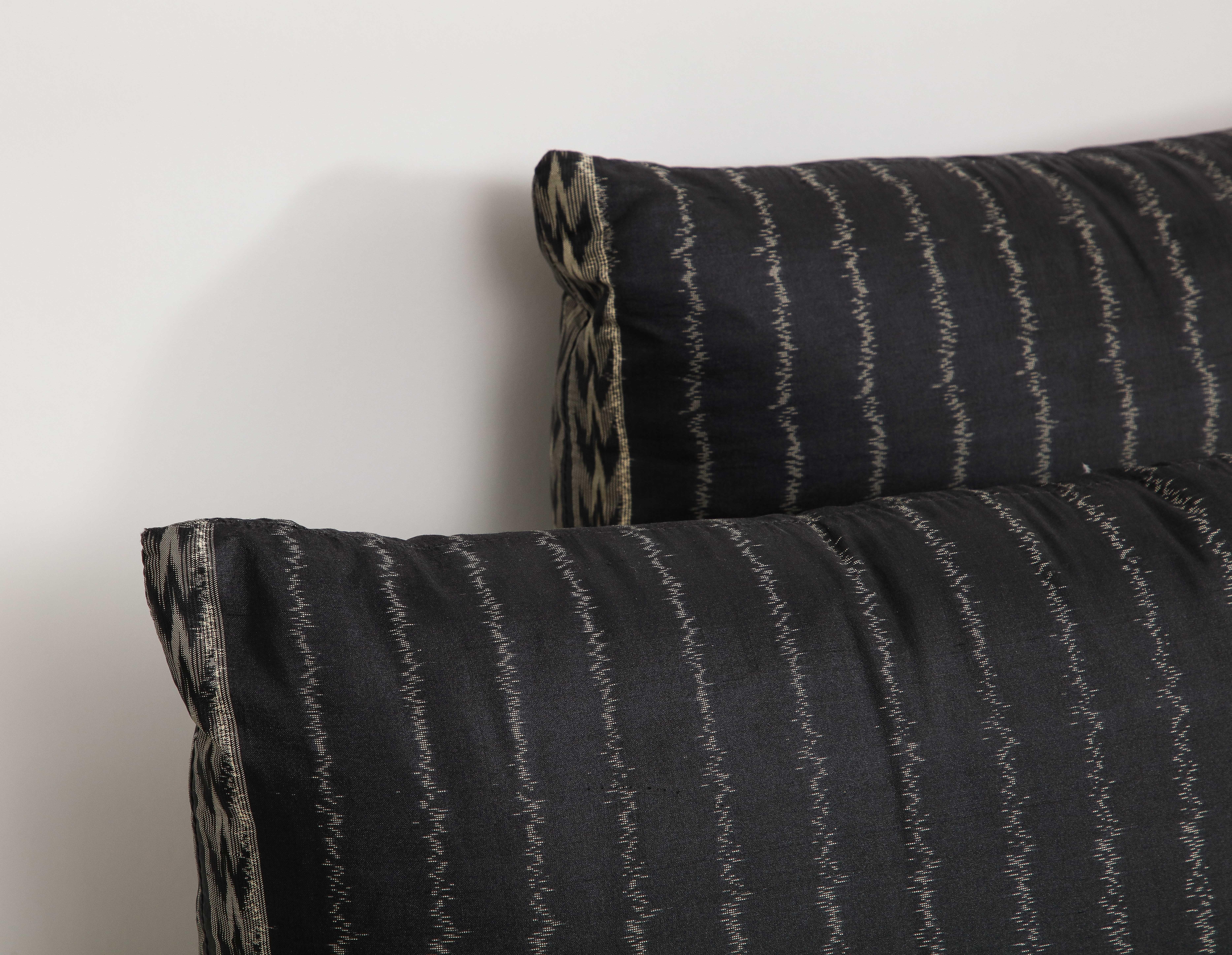 Pair of Black Pinstriped Silk Occasional Pillows  For Sale 4