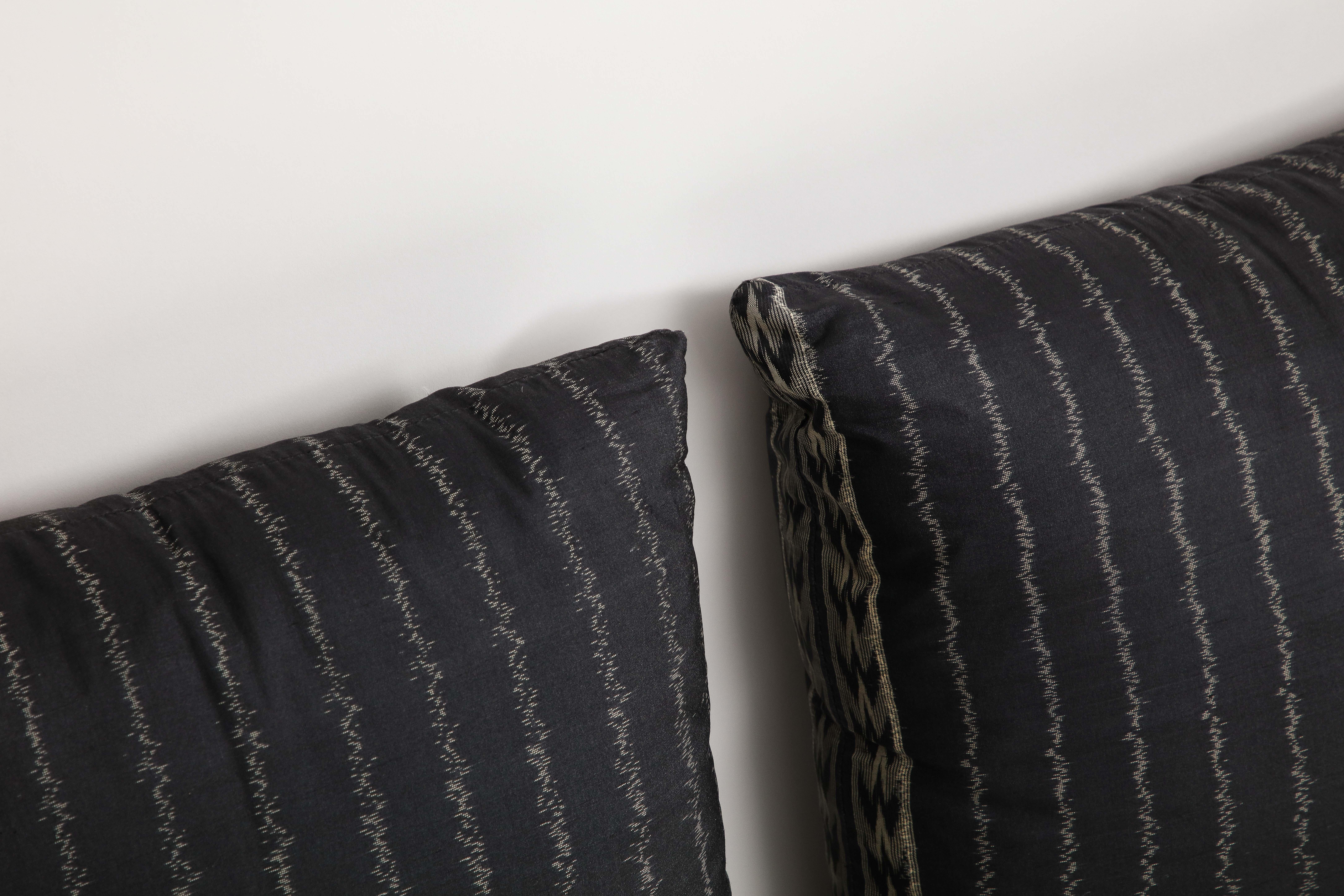 Pair of Black Pinstriped Silk Occasional Pillows  For Sale 5
