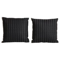Pair of Black Pinstriped Silk Occasional Pillows 