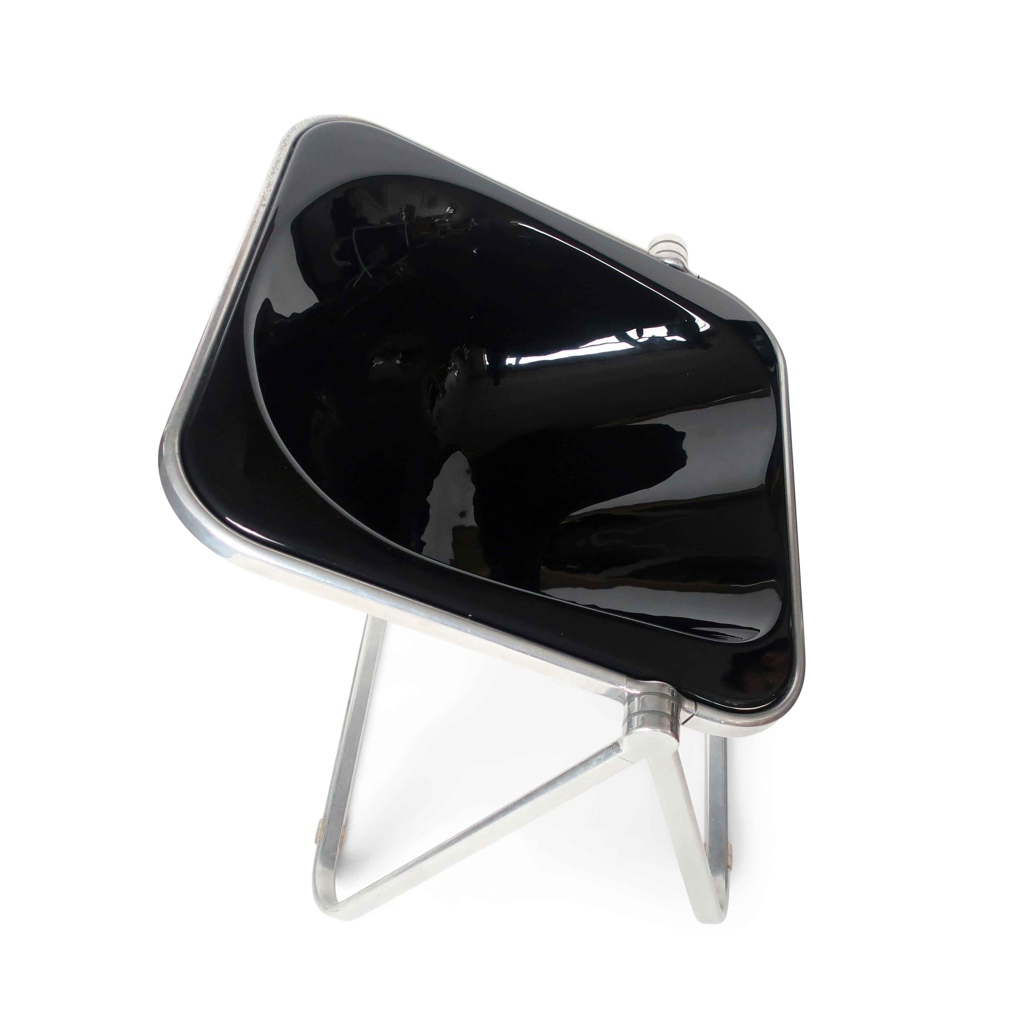 Chrome Pair of Black Plona Folding Chairs by Giancarlo Piretti for Castelli For Sale