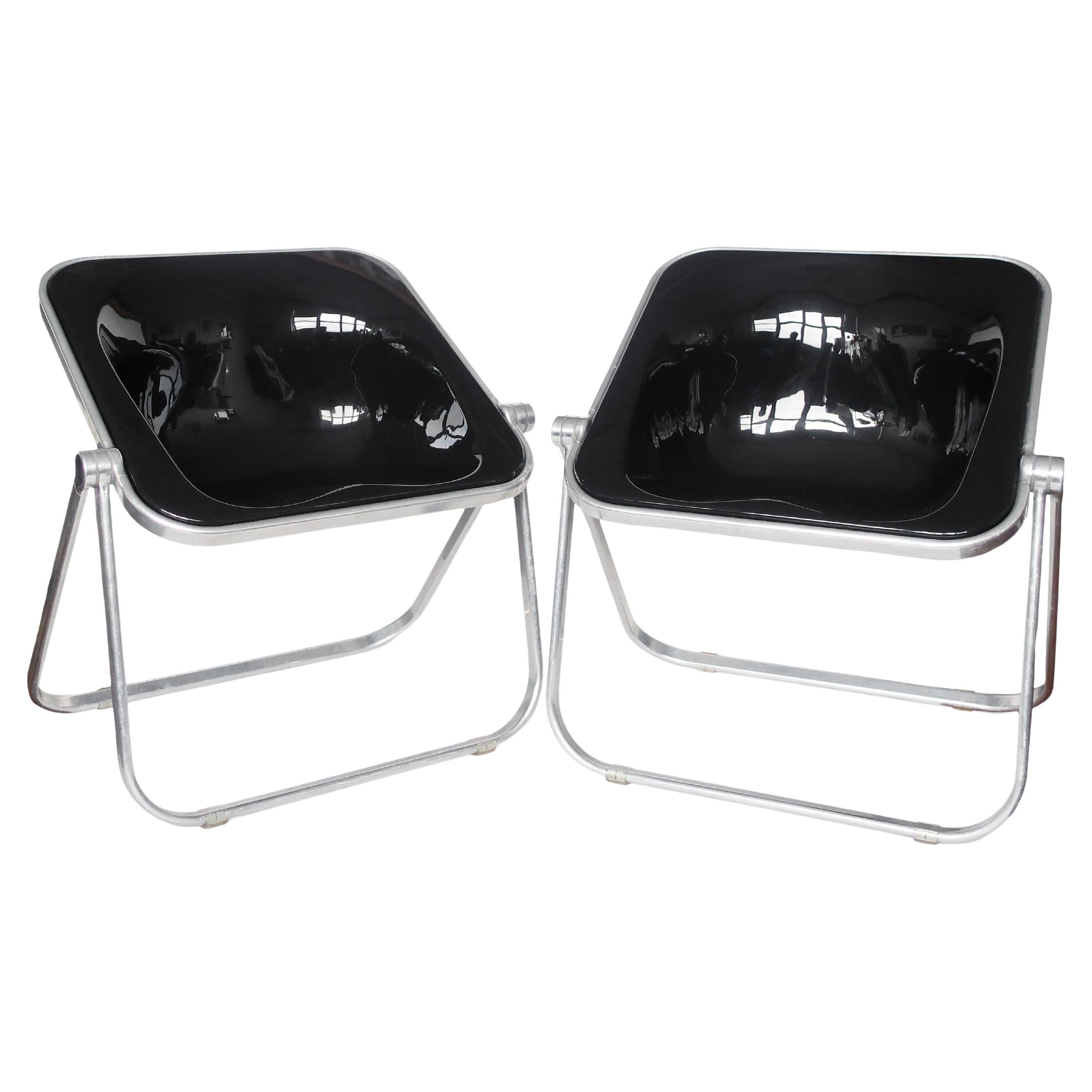 Pair of Black Plona Folding Chairs by Giancarlo Piretti for Castelli