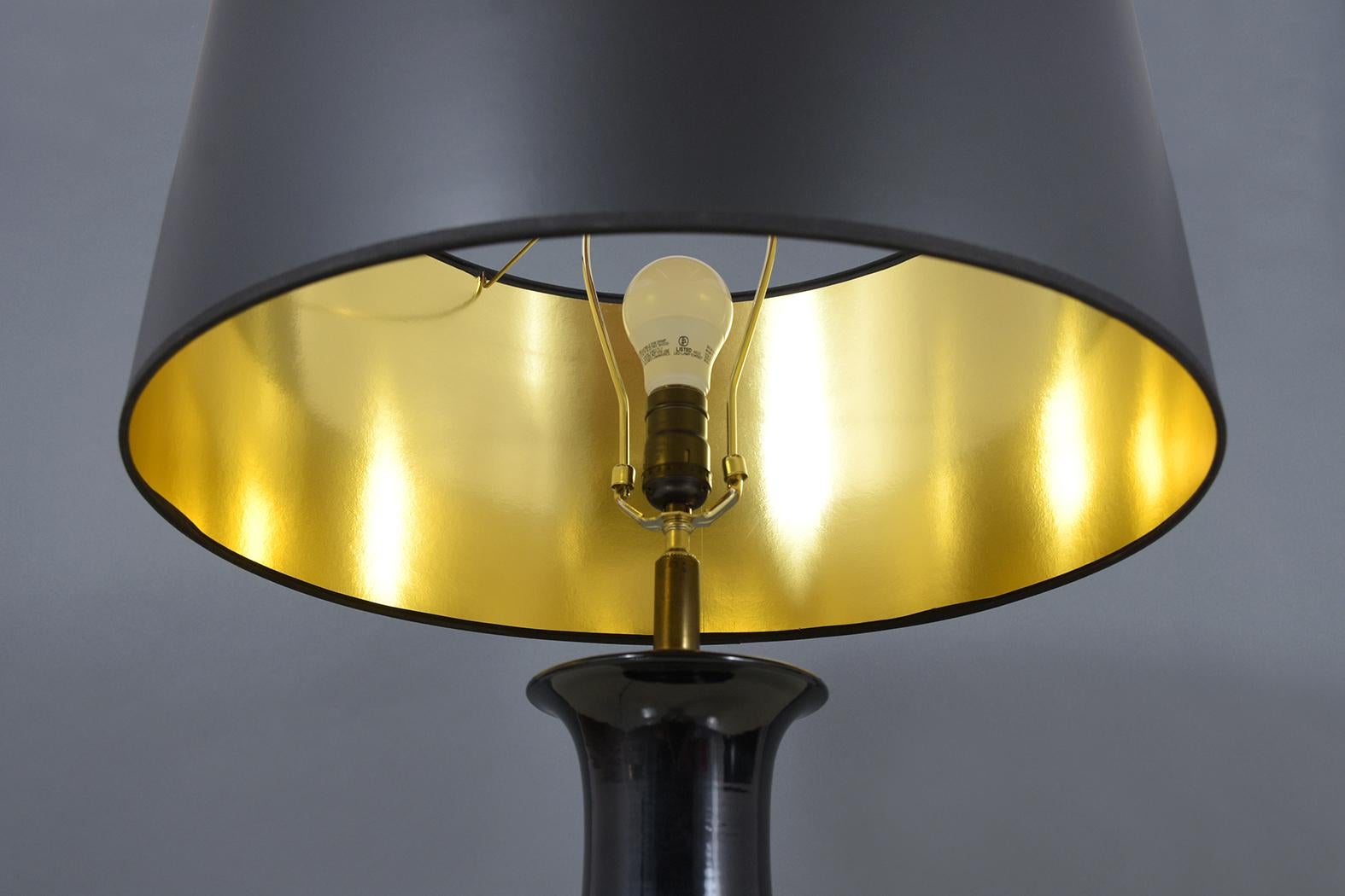 Neoclassical Pair of Black Porcelain Table Lamps