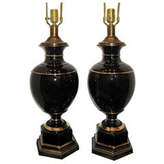 Pair of Black Porcelain Table Lamps