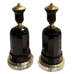 Pair of Black Porcelain Table Lamps