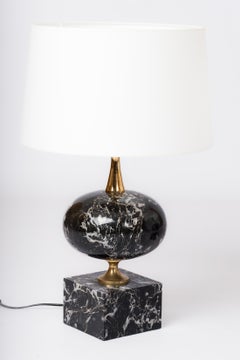 Pair of Black Portor Marble Table Lamps by Philippe Barbier - France 1970's