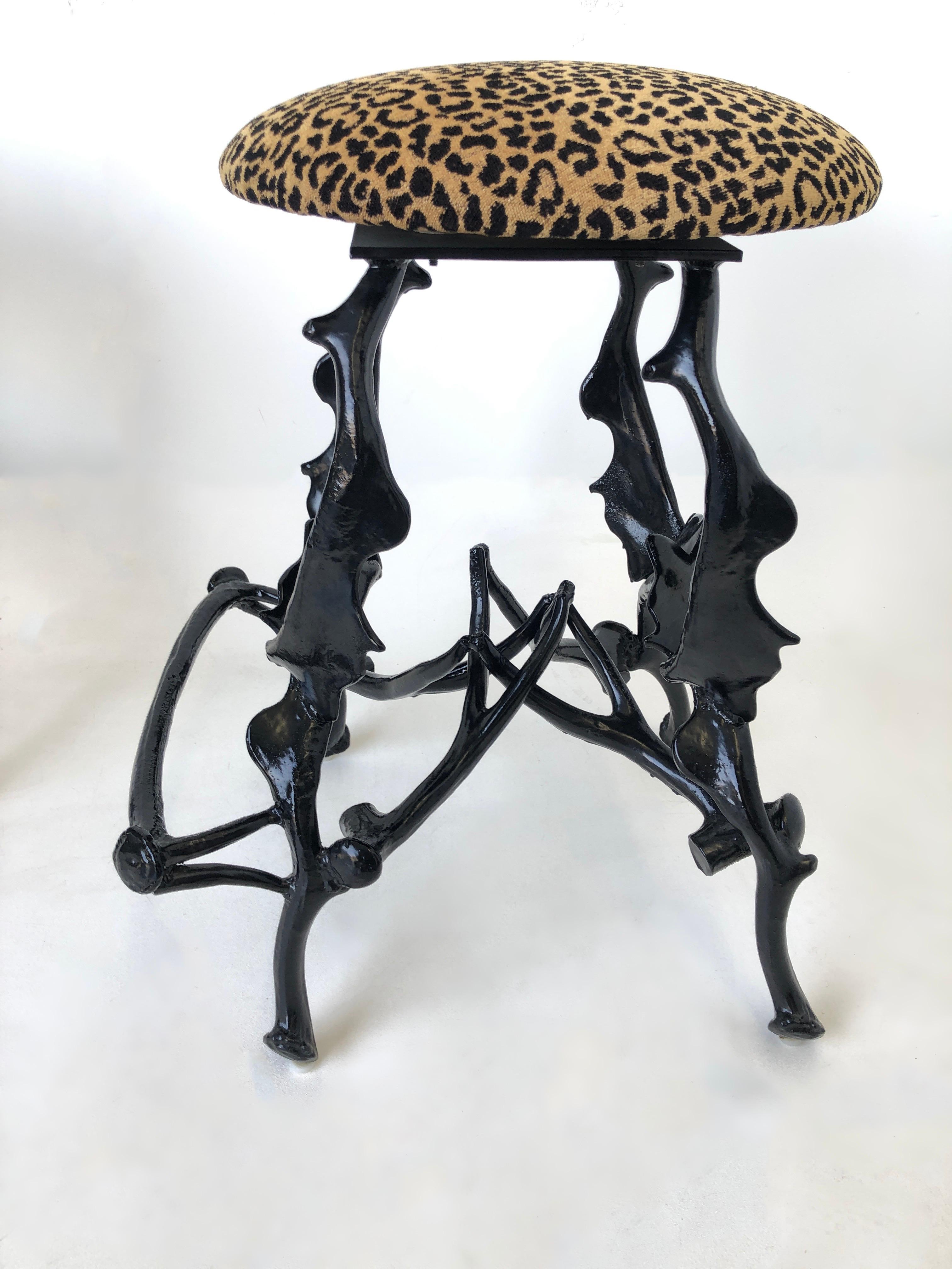 Pair of Black Powder Coated Faux Antler Bar Stools by Arthur Court In Good Condition For Sale In Palm Springs, CA