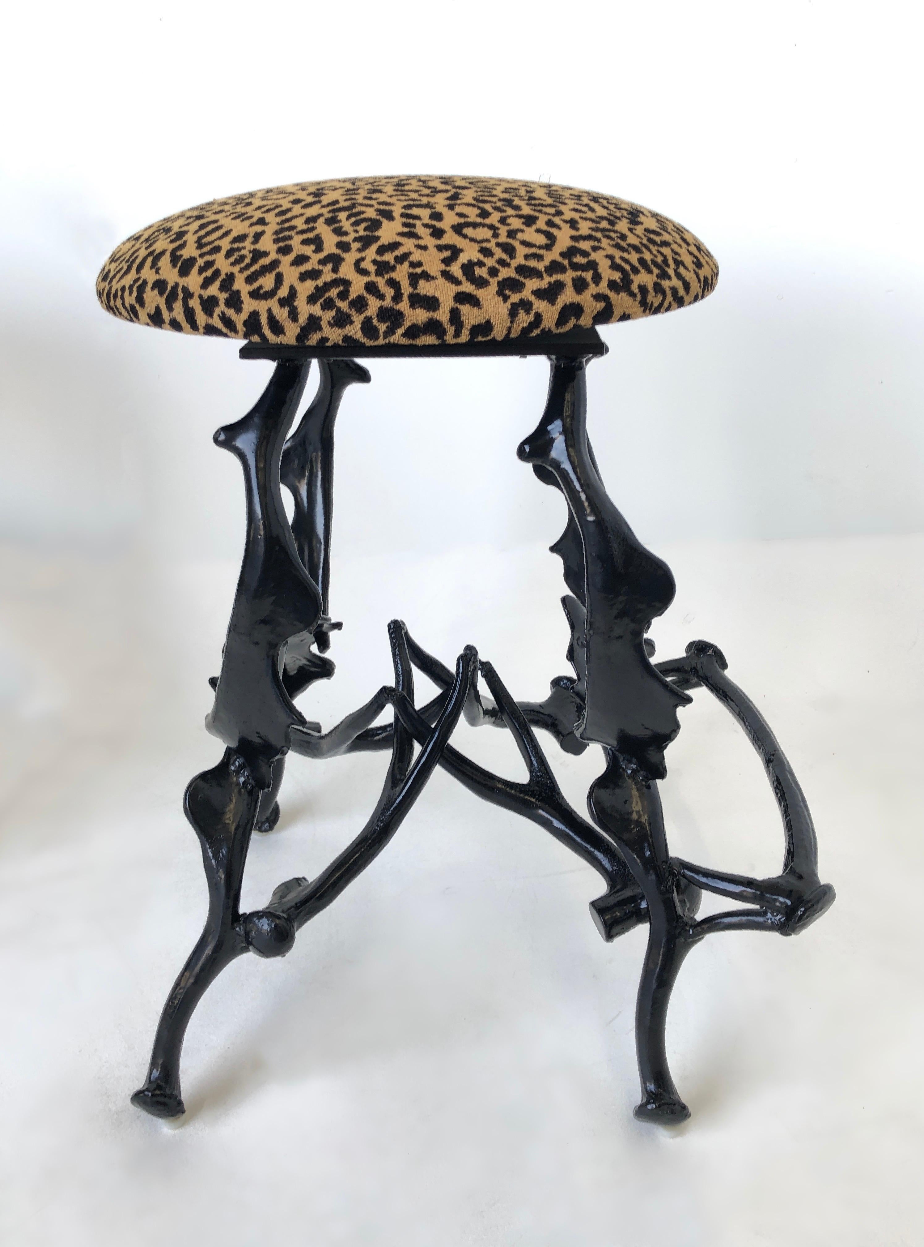 Late 20th Century Pair of Black Powder Coated Faux Antler Bar Stools by Arthur Court For Sale
