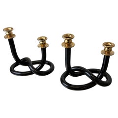 Pair of Black pretzel candlesticks by Dorothy Thorpe, Circa 1970's