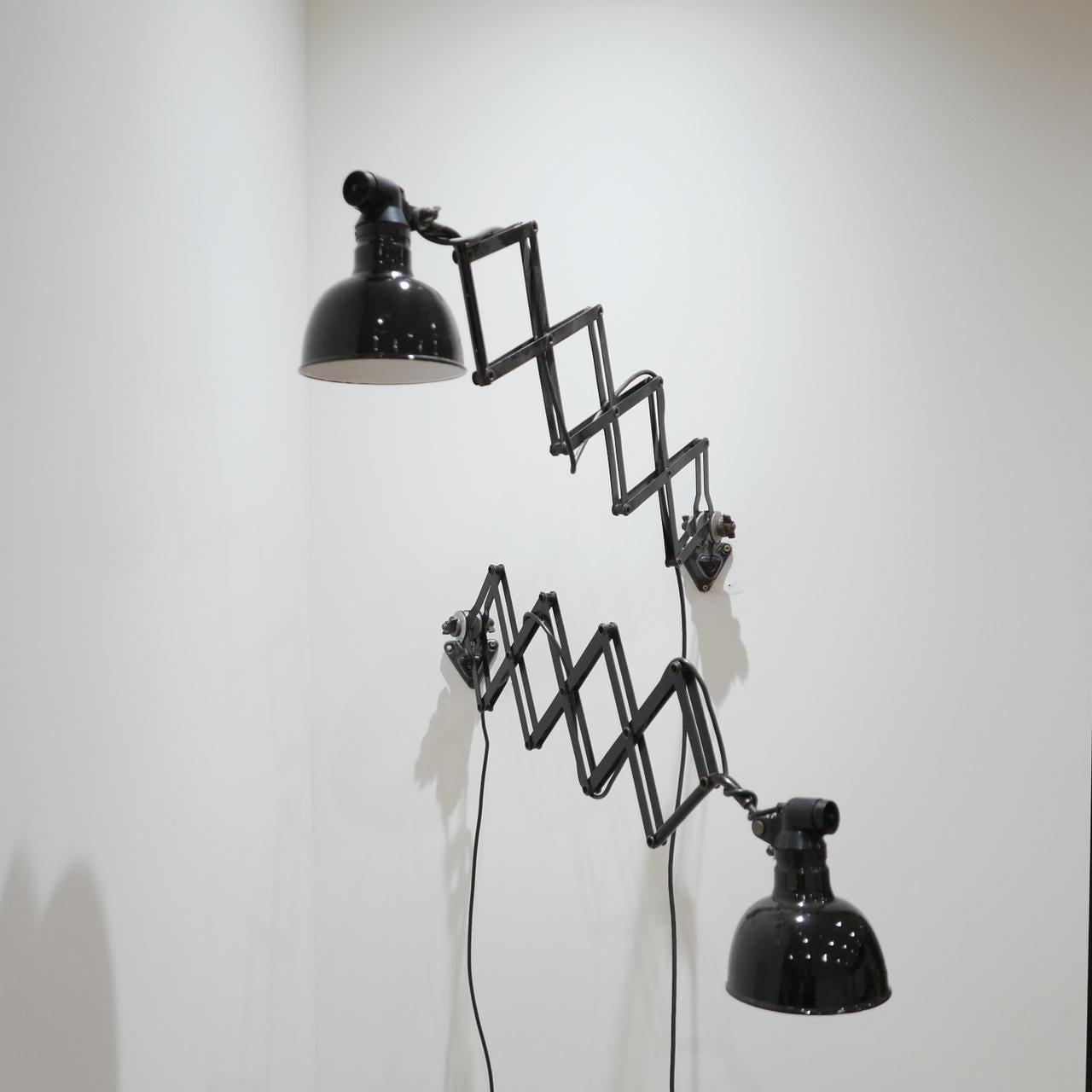 Mid-Century Modern Pair of Black Rademacher Industrial Scissor Lamps
