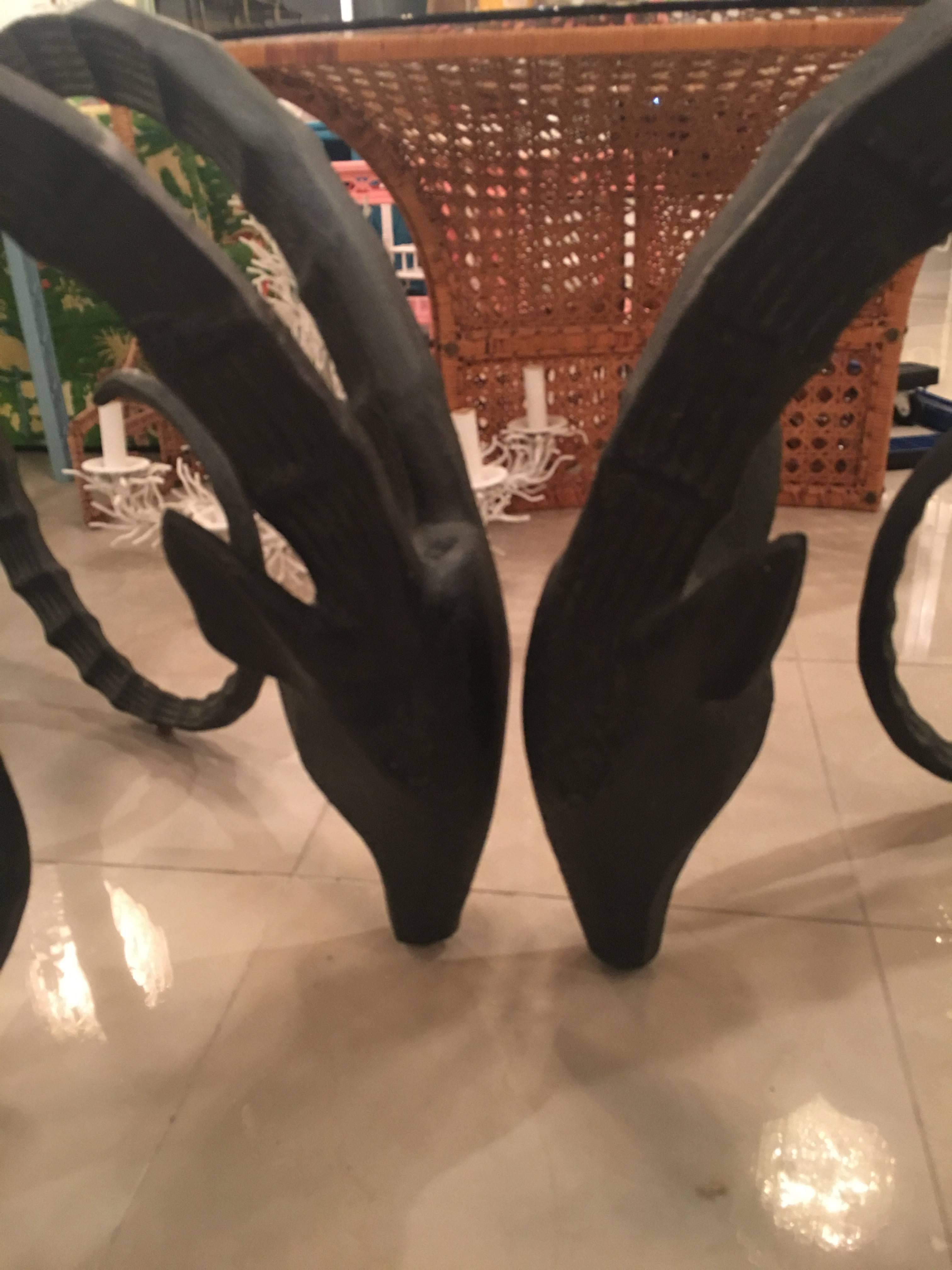 Late 20th Century Pair of Black Rams Head Ibex Ram Dining Table or Office Desk Base Metal Gazelle