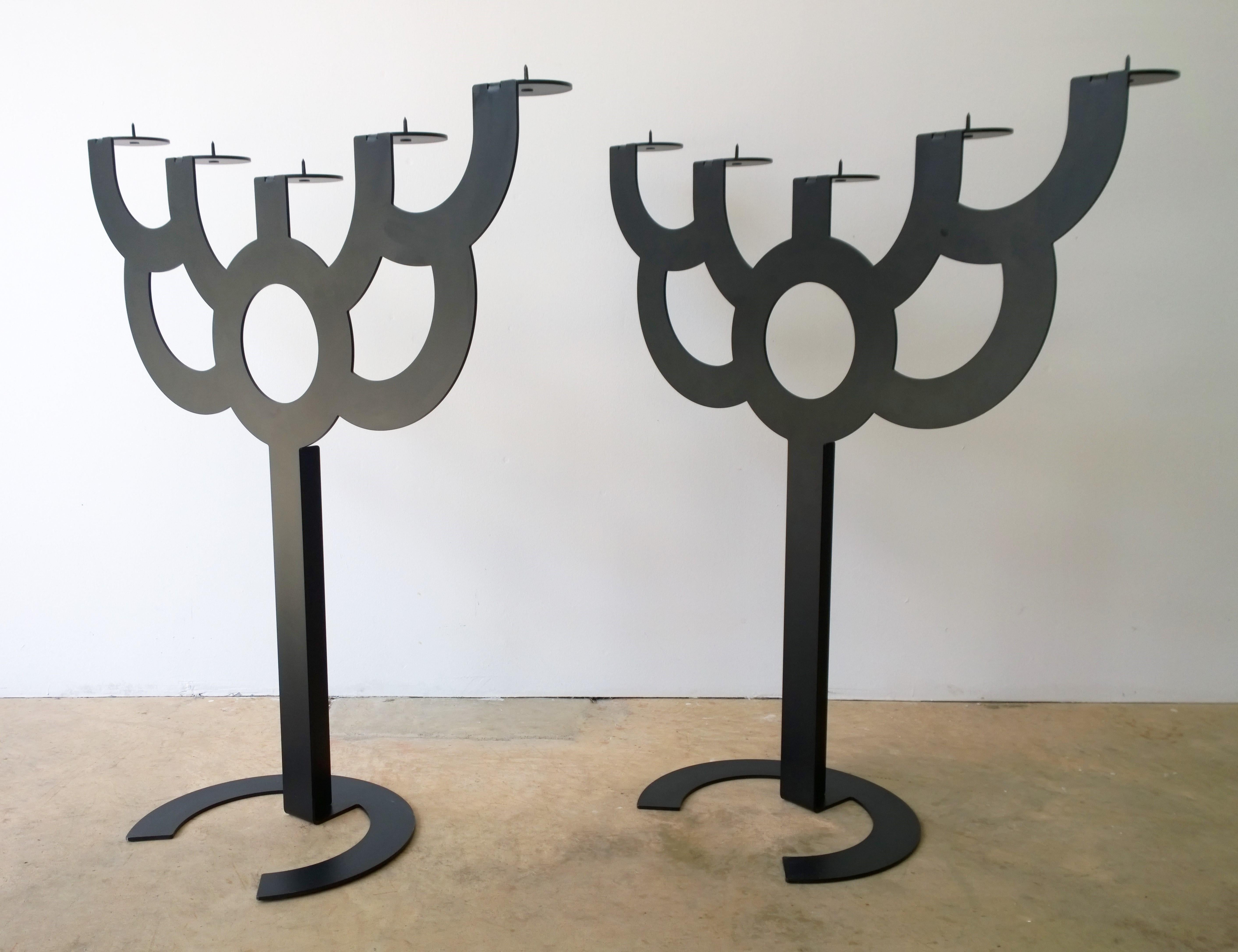 Post-Modern Pair of Black Roderick Vos for Moooi Big Bold Floor Black Metal Candelabras For Sale