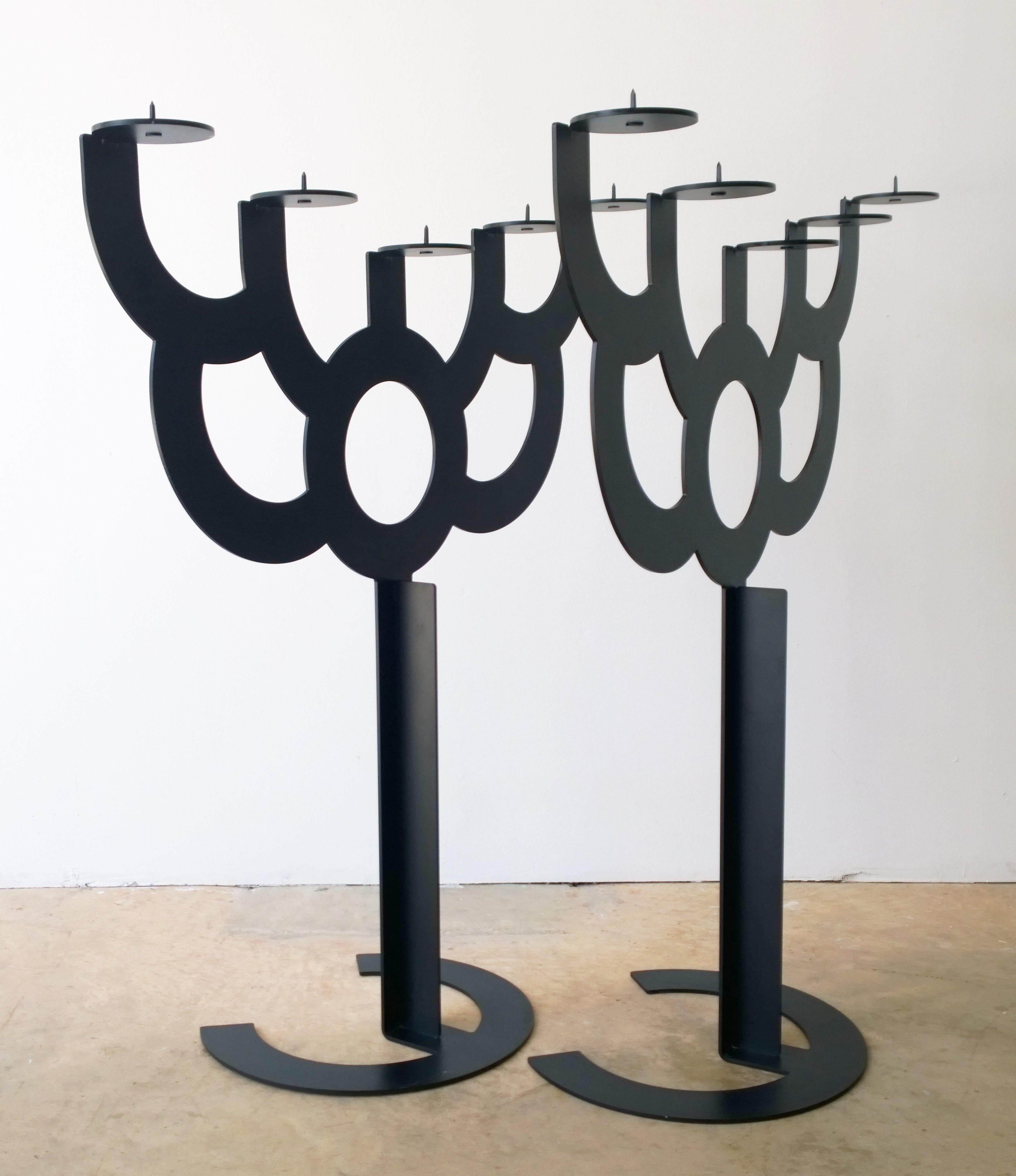 Pair of Black Roderick Vos for Moooi Big Bold Floor Black Metal Candelabras In Good Condition For Sale In Houston, TX