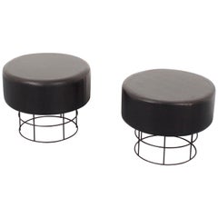 Pair of Black Round Wire Stools, Germany, 1960s