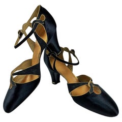 Pair of black satin  Ball Shoes Said Charles IX - France Circa 1930