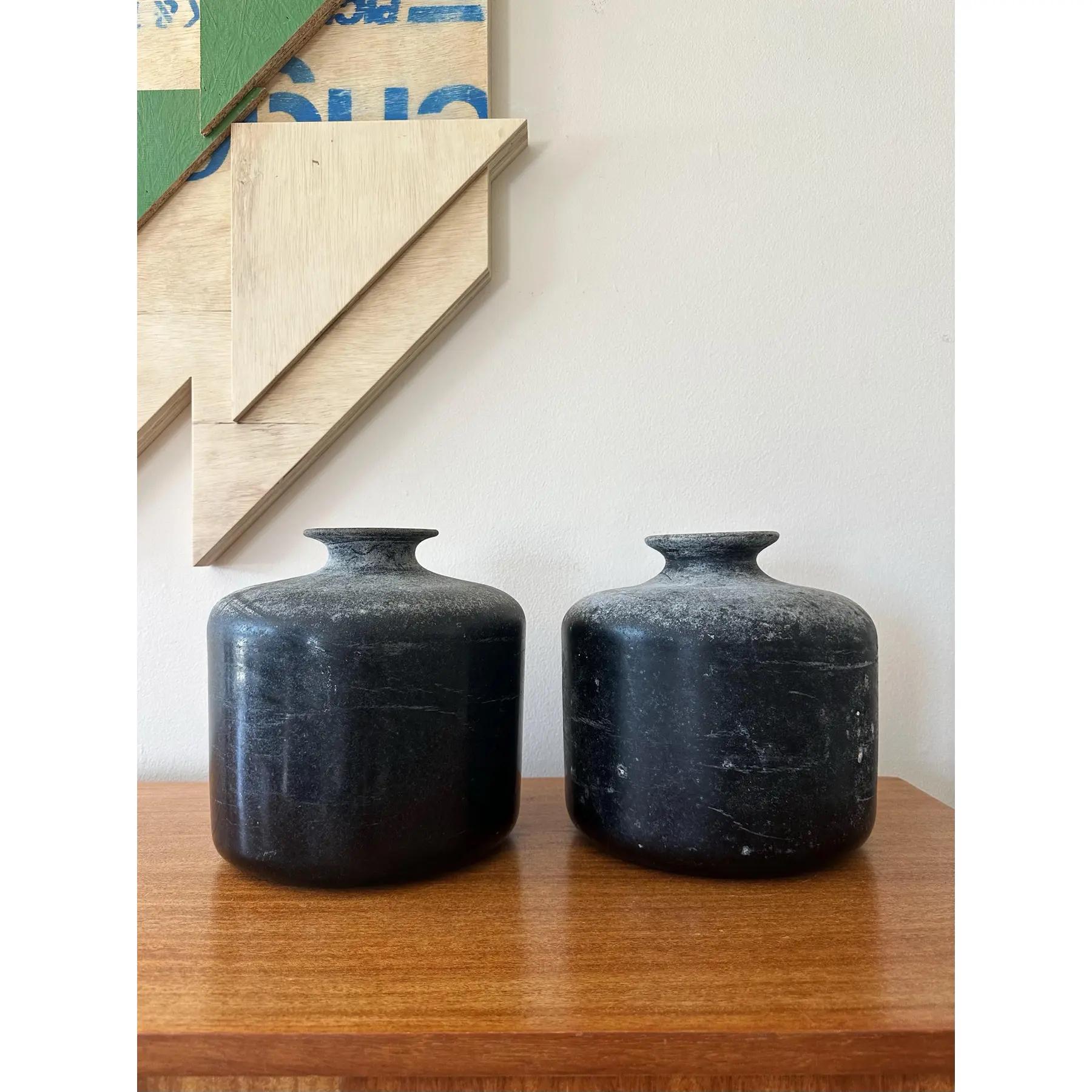 Coppia di vasi in vetro nero Seguso Scavo Murano anni '80 in vendita 4