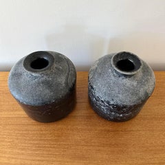 Pair of Black Seguso Scavo Glass Vases Murano 1980s