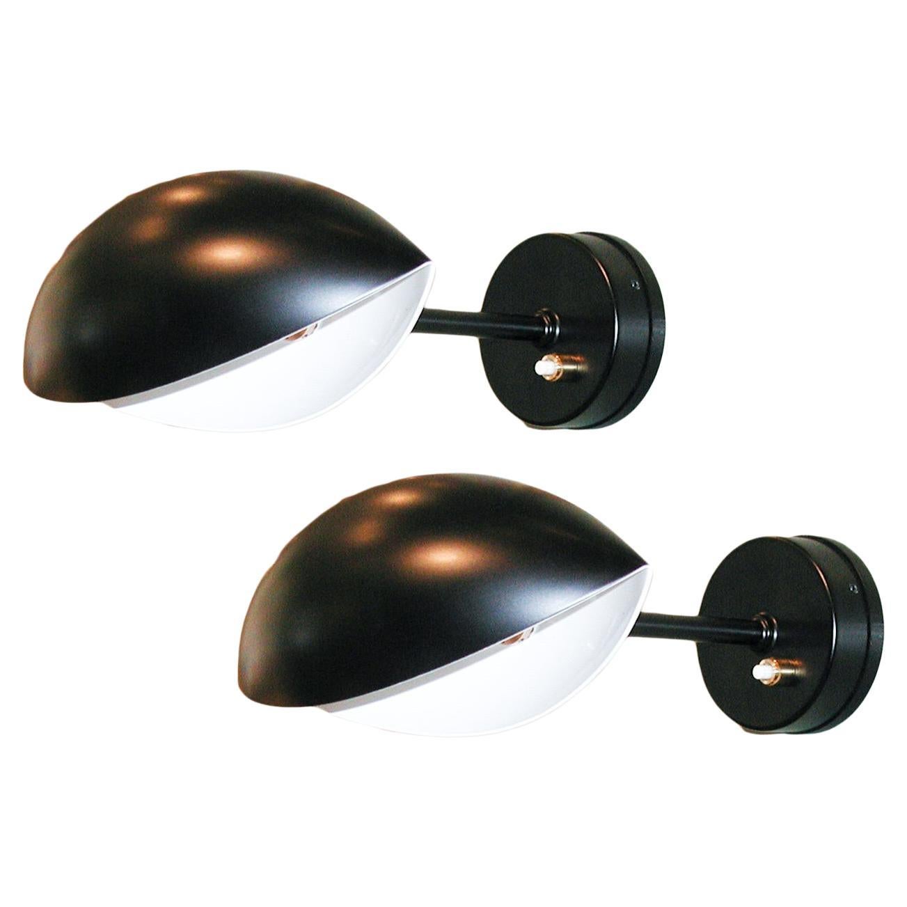 Serge Mouille - Pair of Eye Sconces in Black For Sale