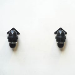 Pair of Black Signal Lamp with Red Glass, France, circa 1970