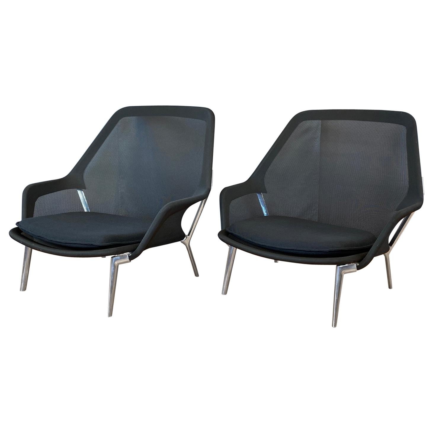 Pair of Black Slow Chairs by Ronan and Erwan Bouroullec for Vitra