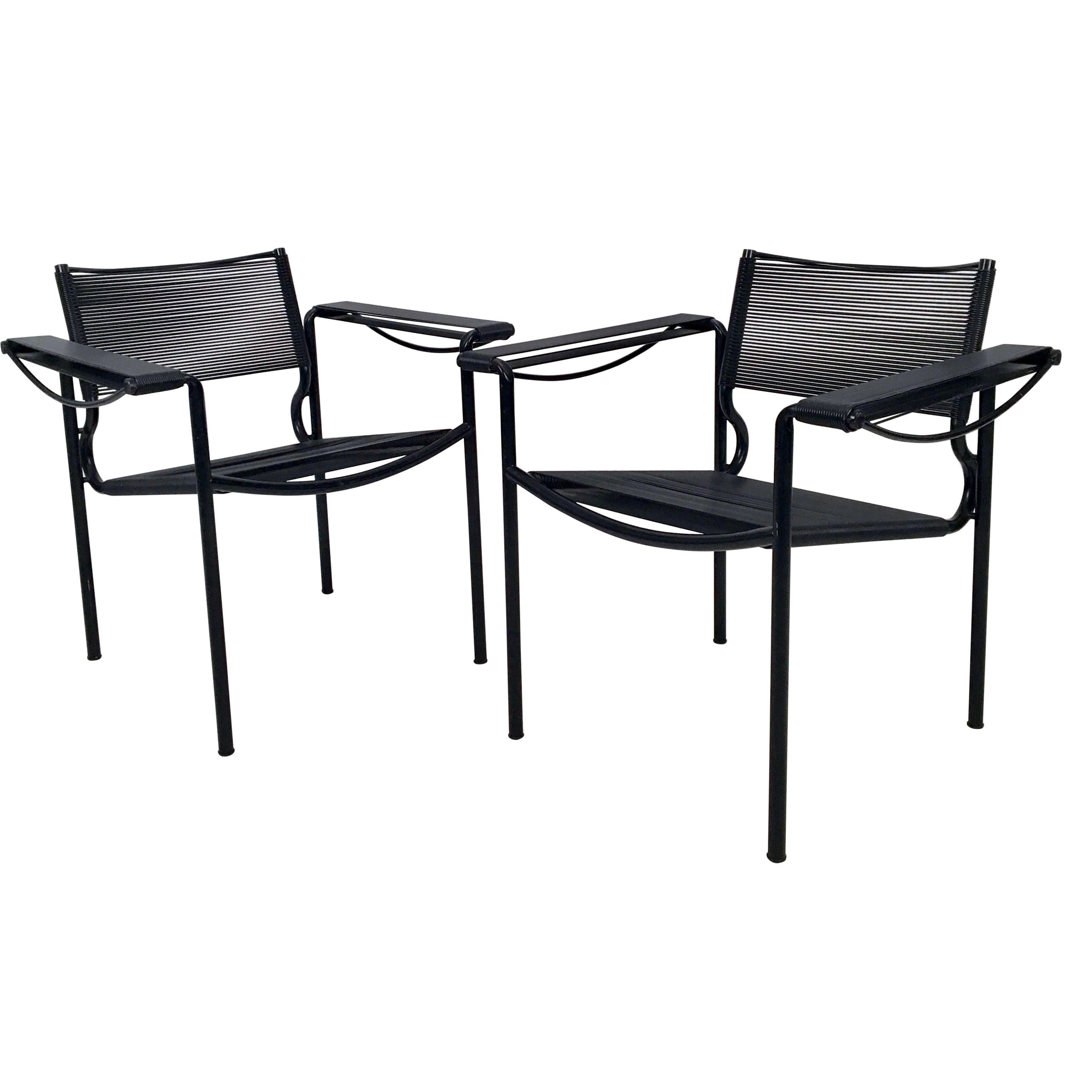 Pair of Black Spaghetti 109 Armchairs by G. Belotti for Alias, Italy, circa 1980 For Sale