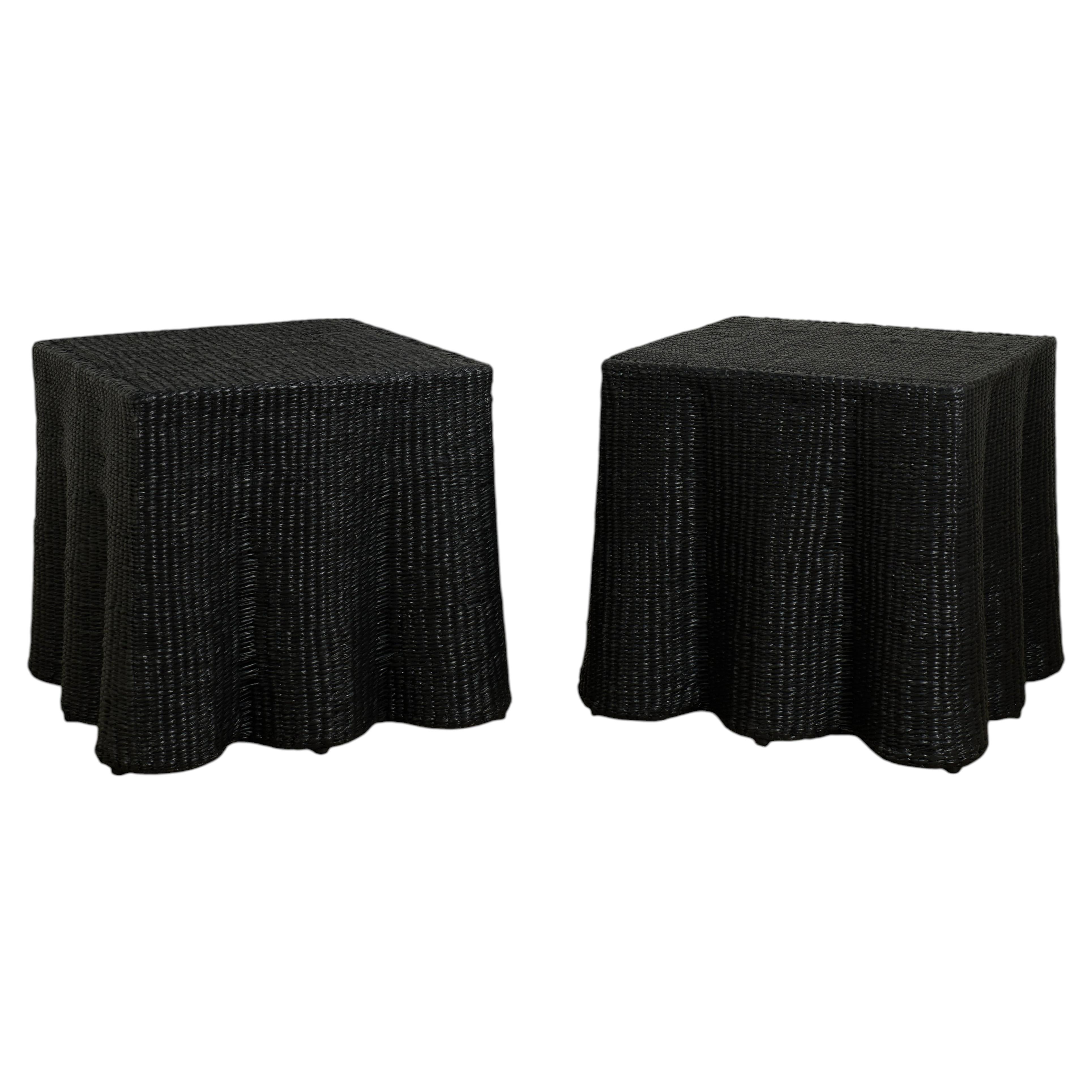Pair of Black Square Ghost Drapery Stands For Sale