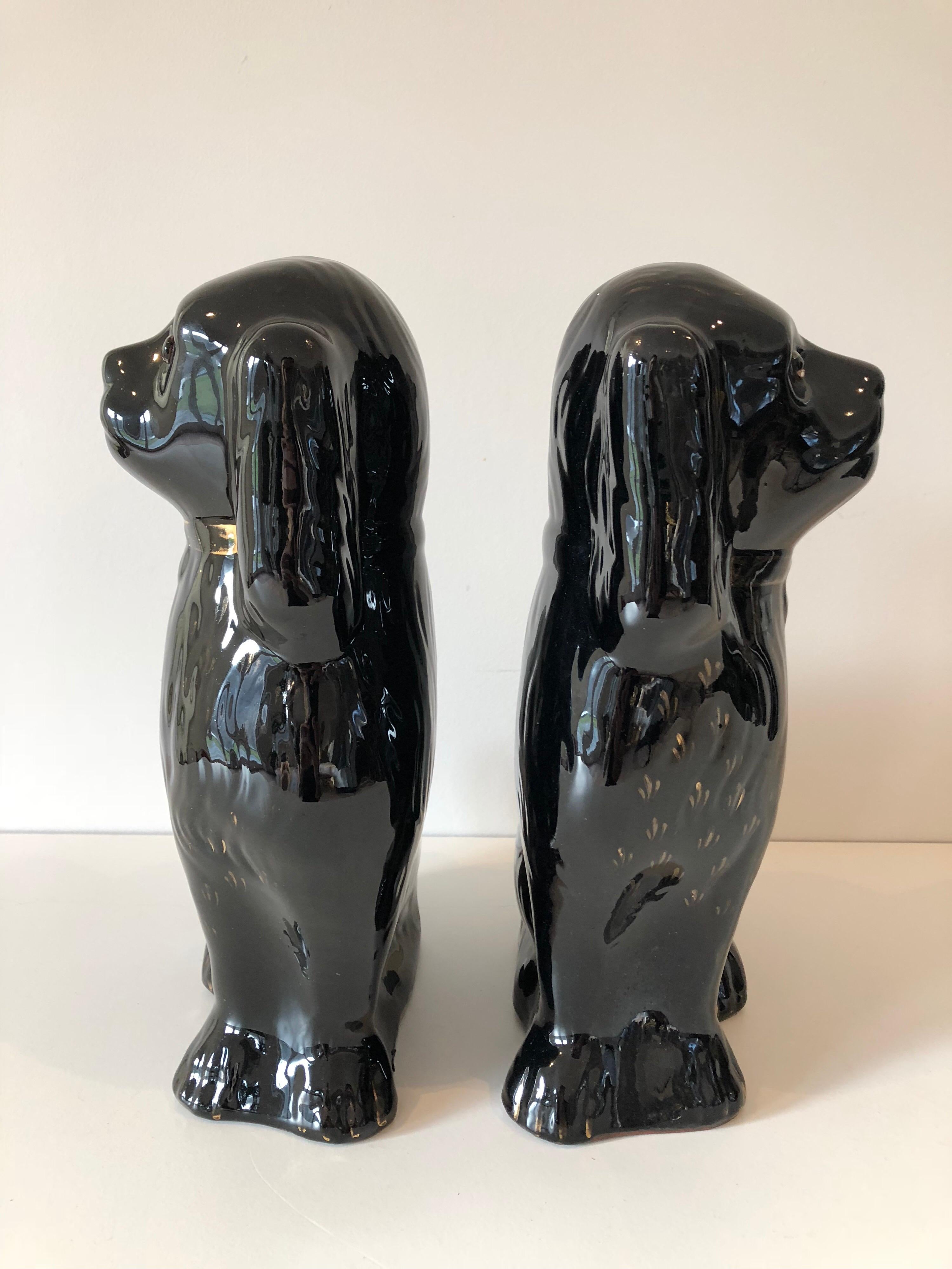 20th Century Pair of Black Staffordshire Spaniels