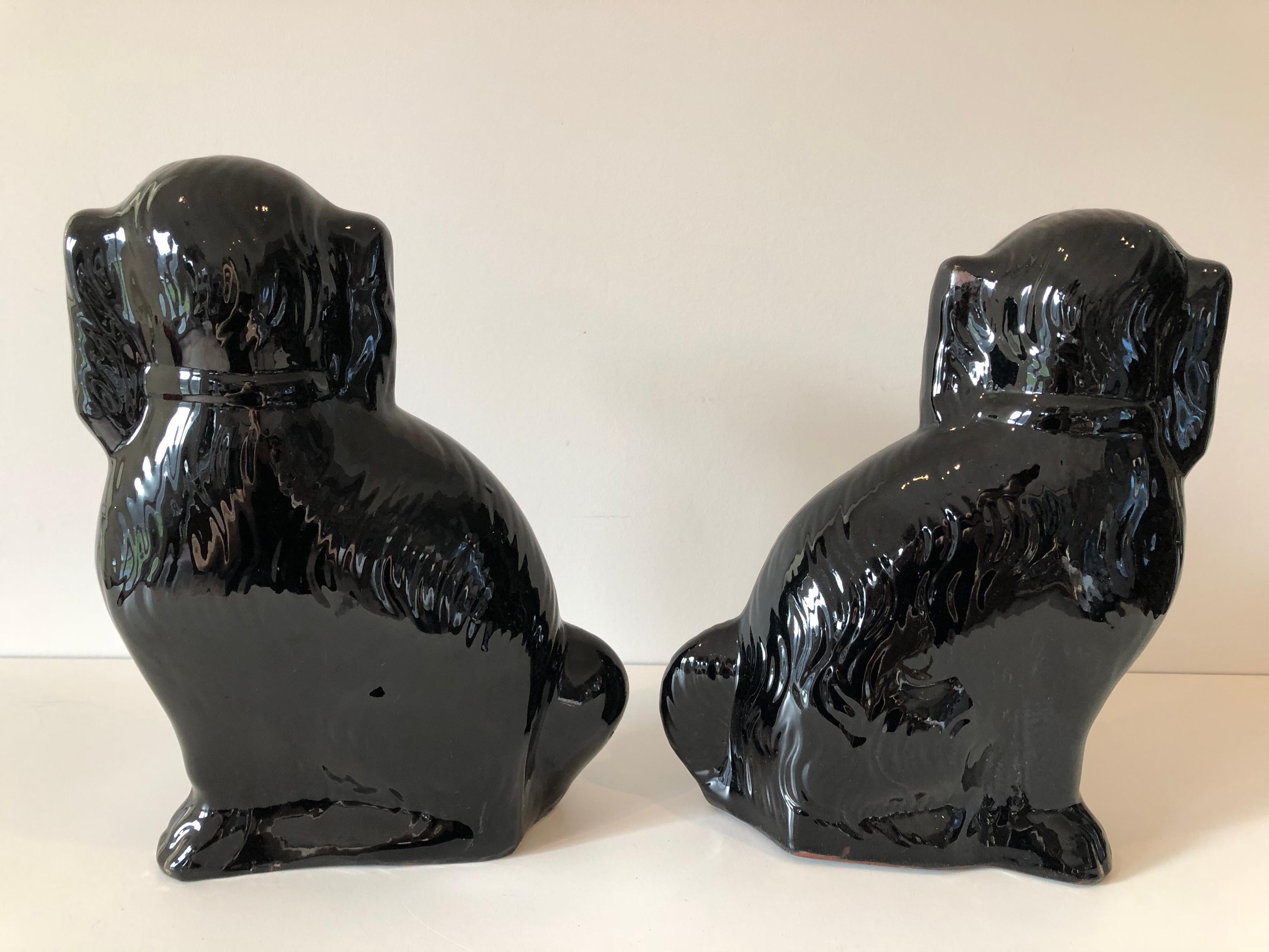 Porcelain Pair of Black Staffordshire Spaniels