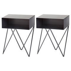 Pair of Black Steel Robot Bedside Tables - Pair of Nightstands