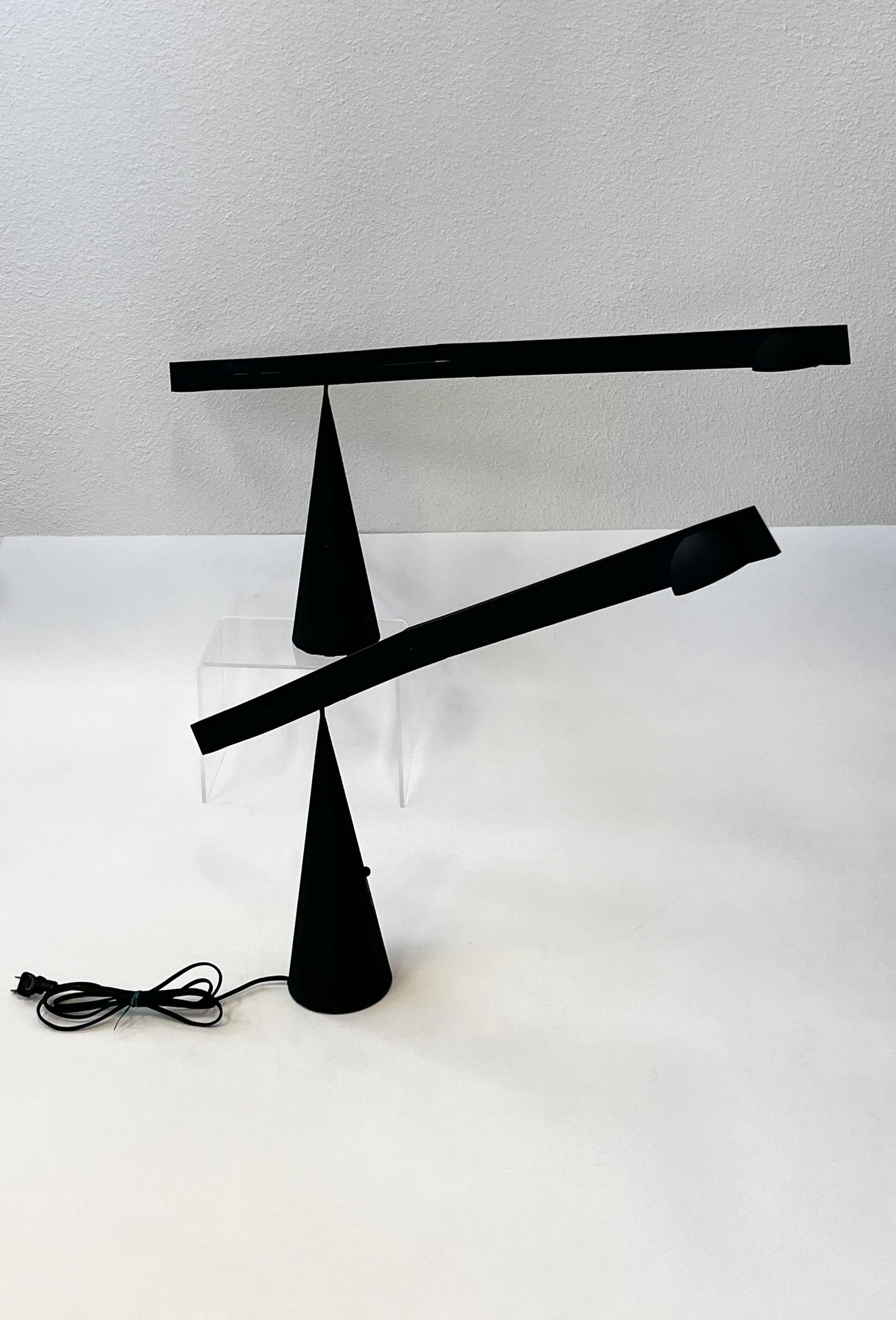 Modern Pair of Black “Tabla” Adjustable Table Lamps by Mario Barbaglia & Marco Colombo