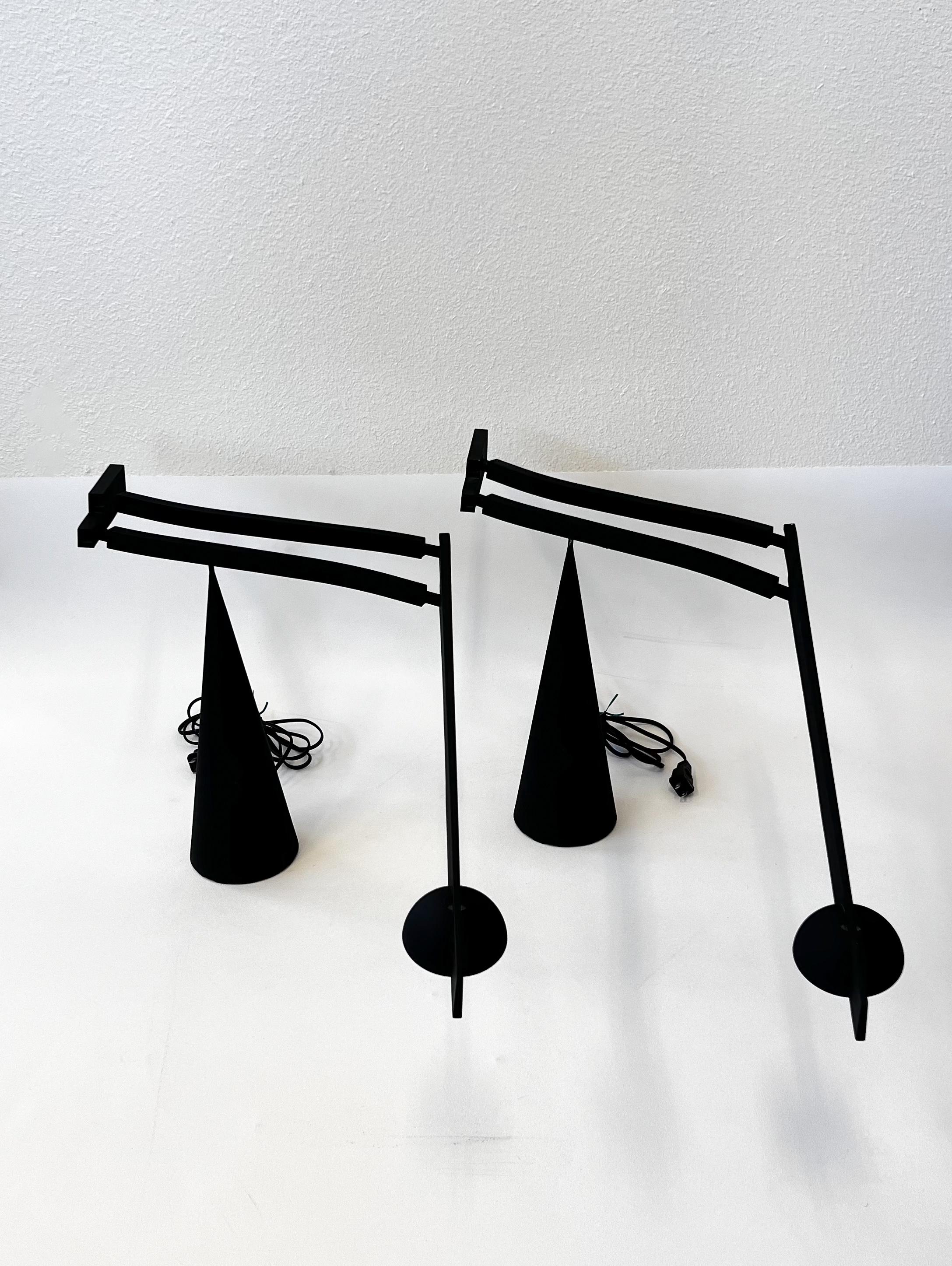 Italian Pair of Black “Tabla” Adjustable Table Lamps by Mario Barbaglia & Marco Colombo