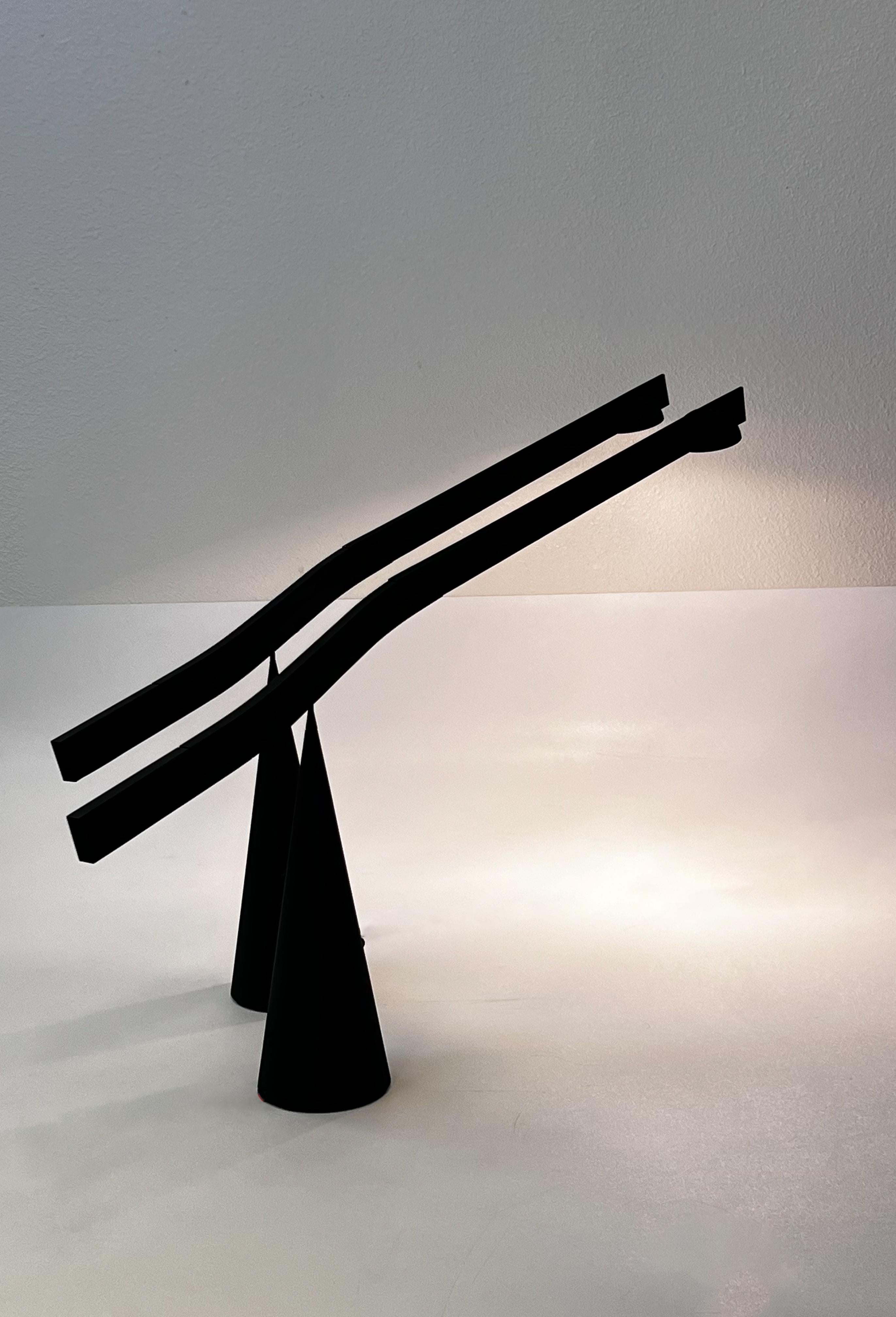 Sandblasted Pair of Black “Tabla” Adjustable Table Lamps by Mario Barbaglia & Marco Colombo