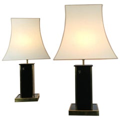 Pair of Black Table Lamps by Eric Maville for Maison Romeo, France, 1970s