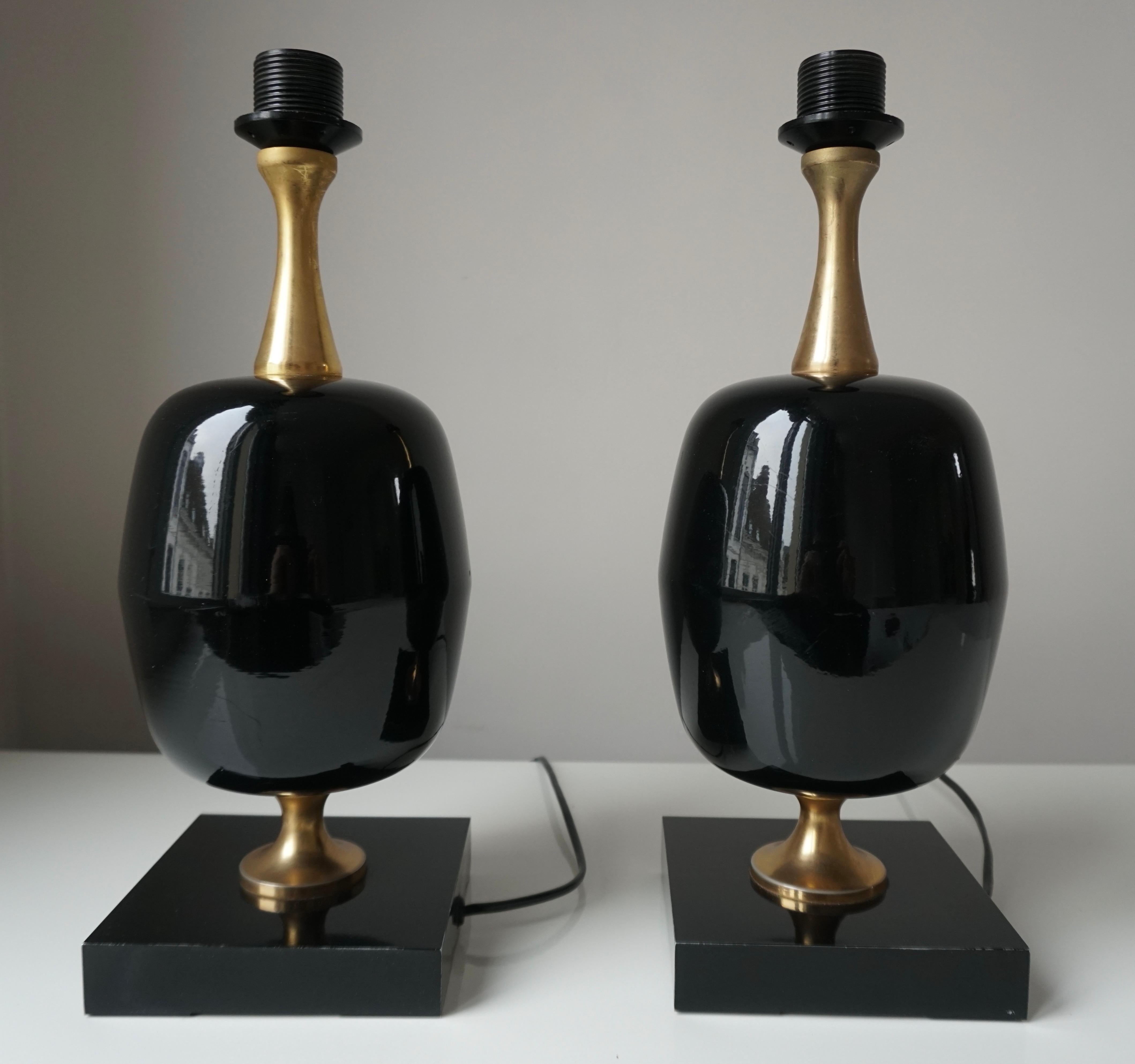 Metal Pair of Black Table Lamps For Sale