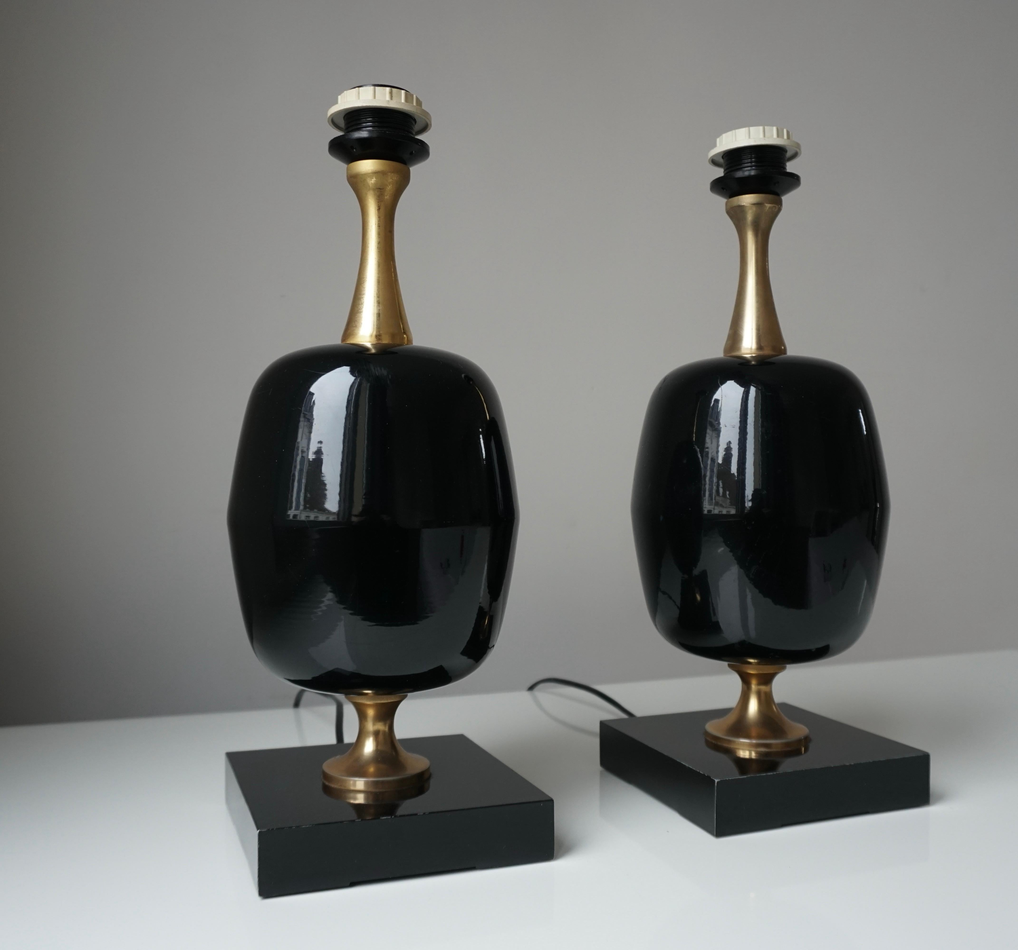 Pair of Black Table Lamps For Sale 2