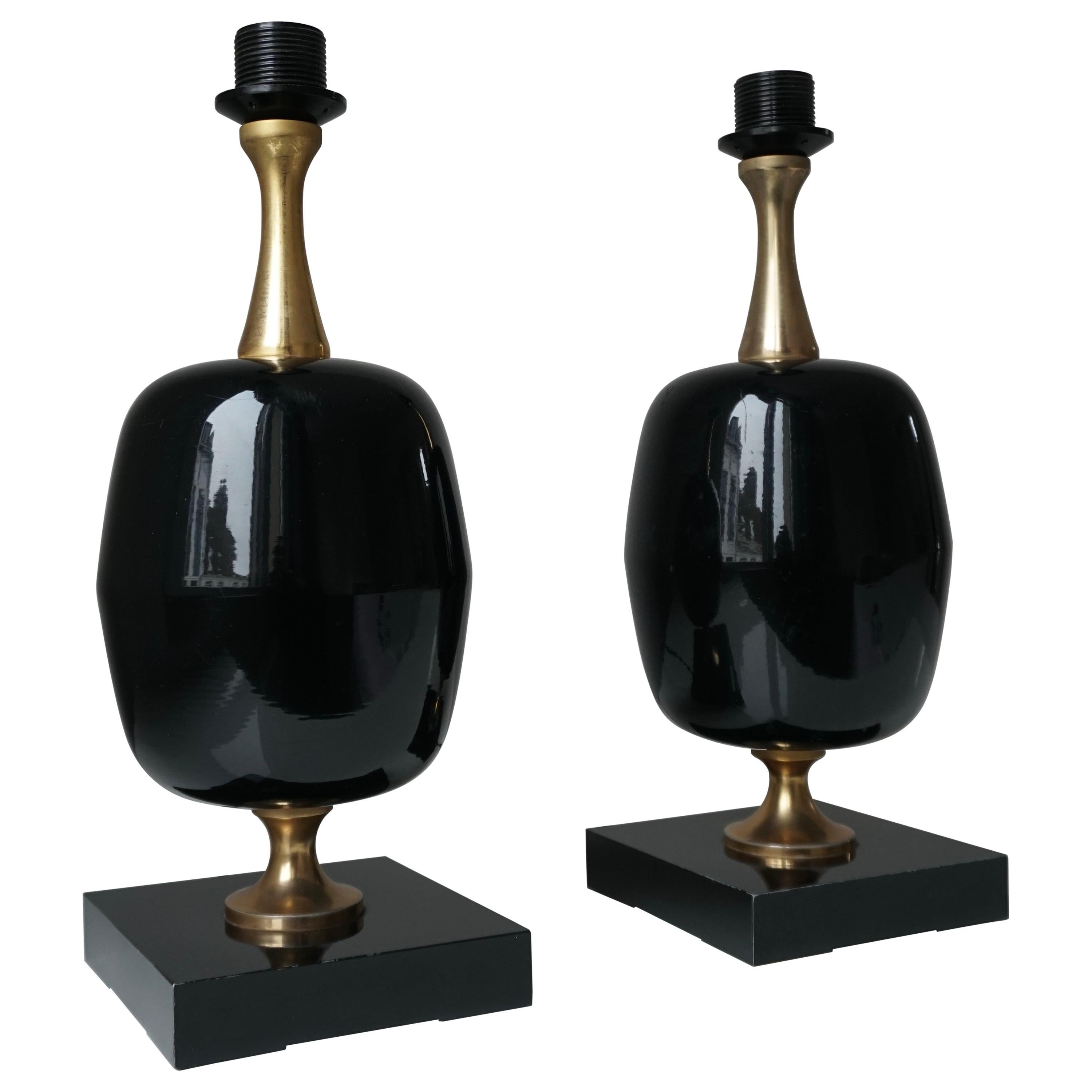 Pair of Black Table Lamps For Sale