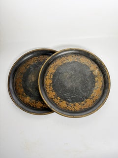 Pair of black trays, hand-painted. Napoleon III style, France, 1950
