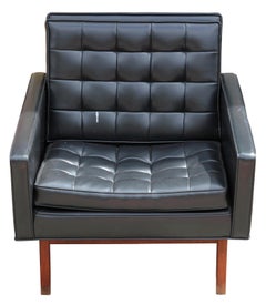 Pair of Black Tufted Mid-Century Modern Lounge Chairs Stow Davis / Knoll Style