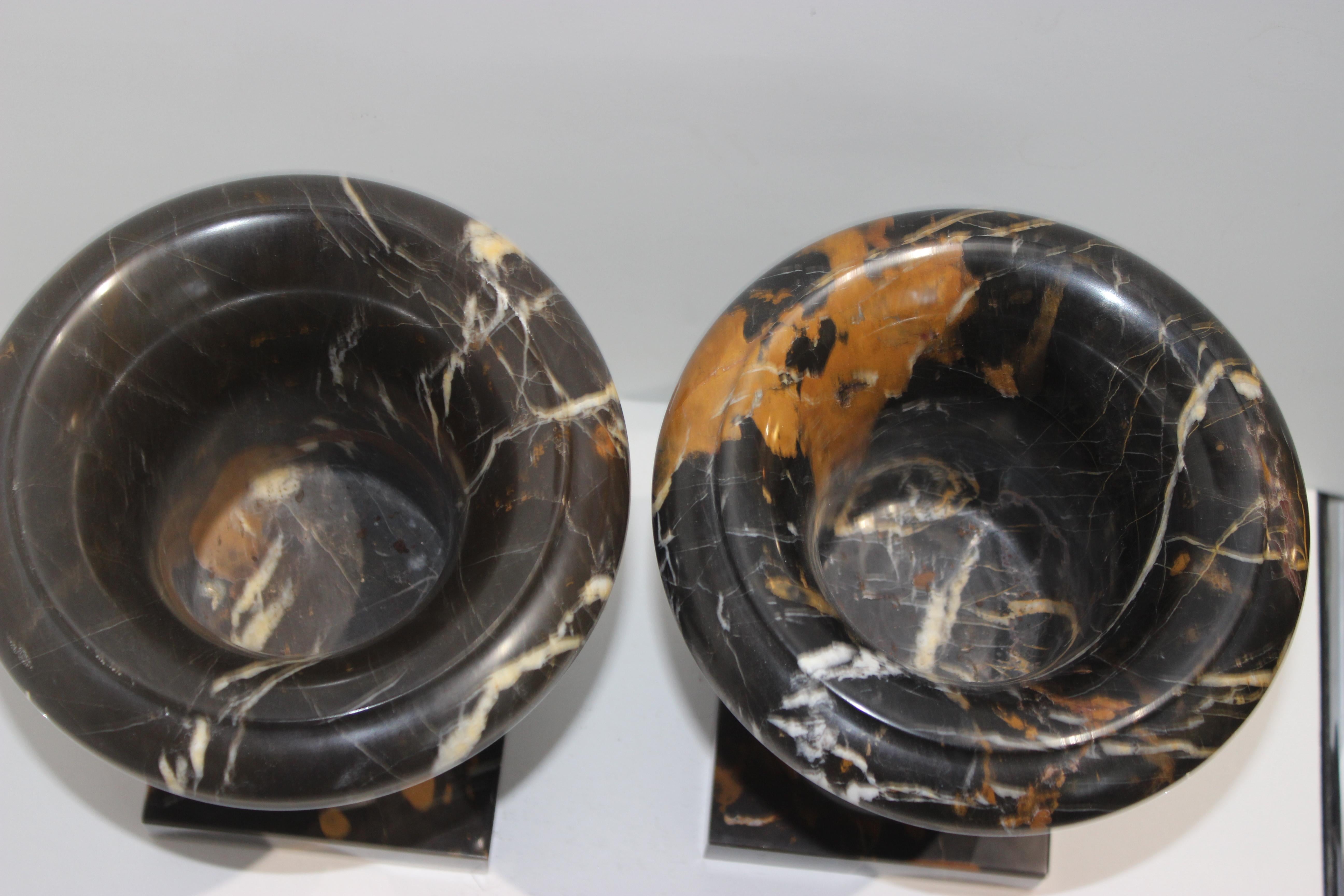 20th Century Pair of Black Variegated Marble Campana Form Urns