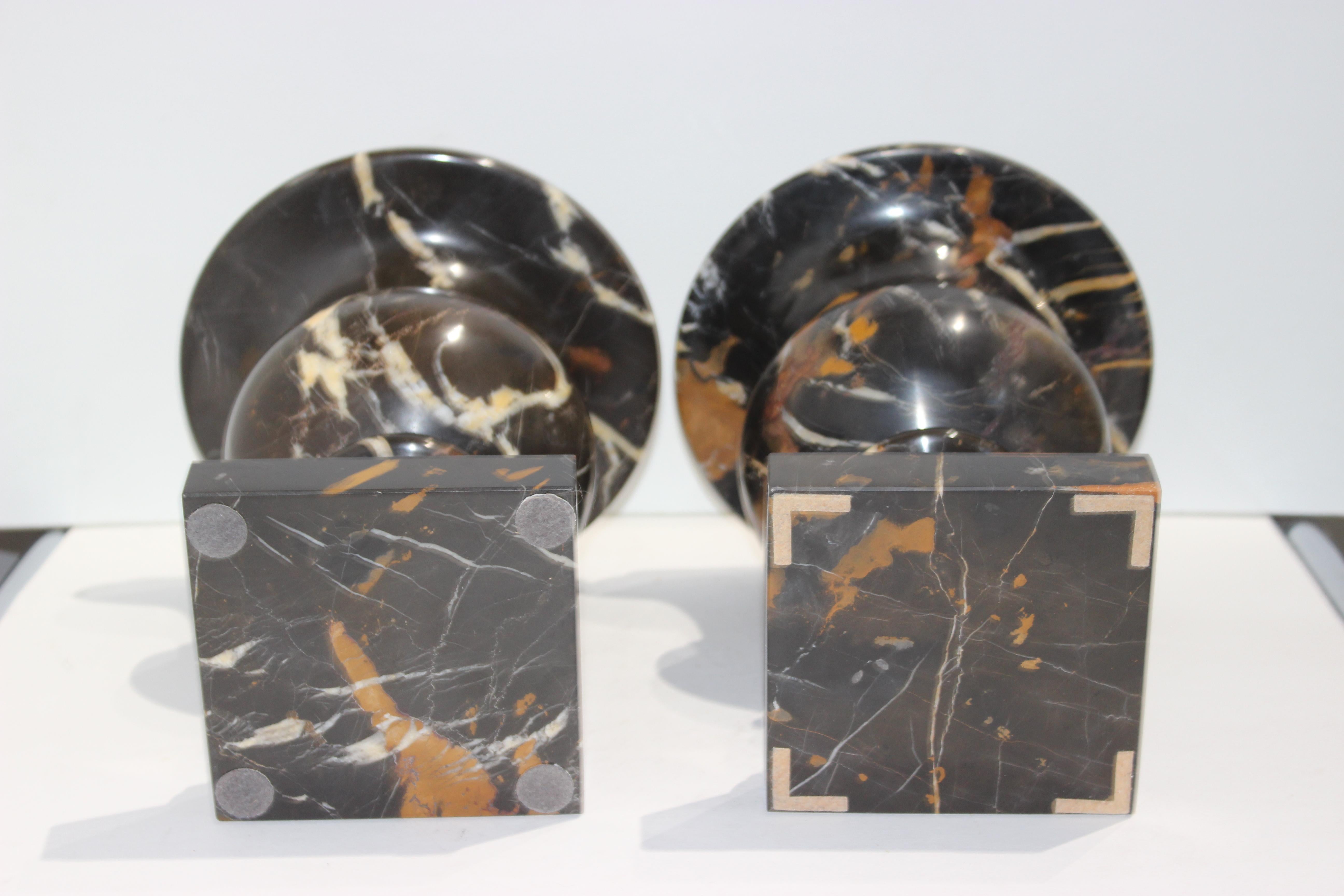 Pair of Black Variegated Marble Campana Form Urns 1