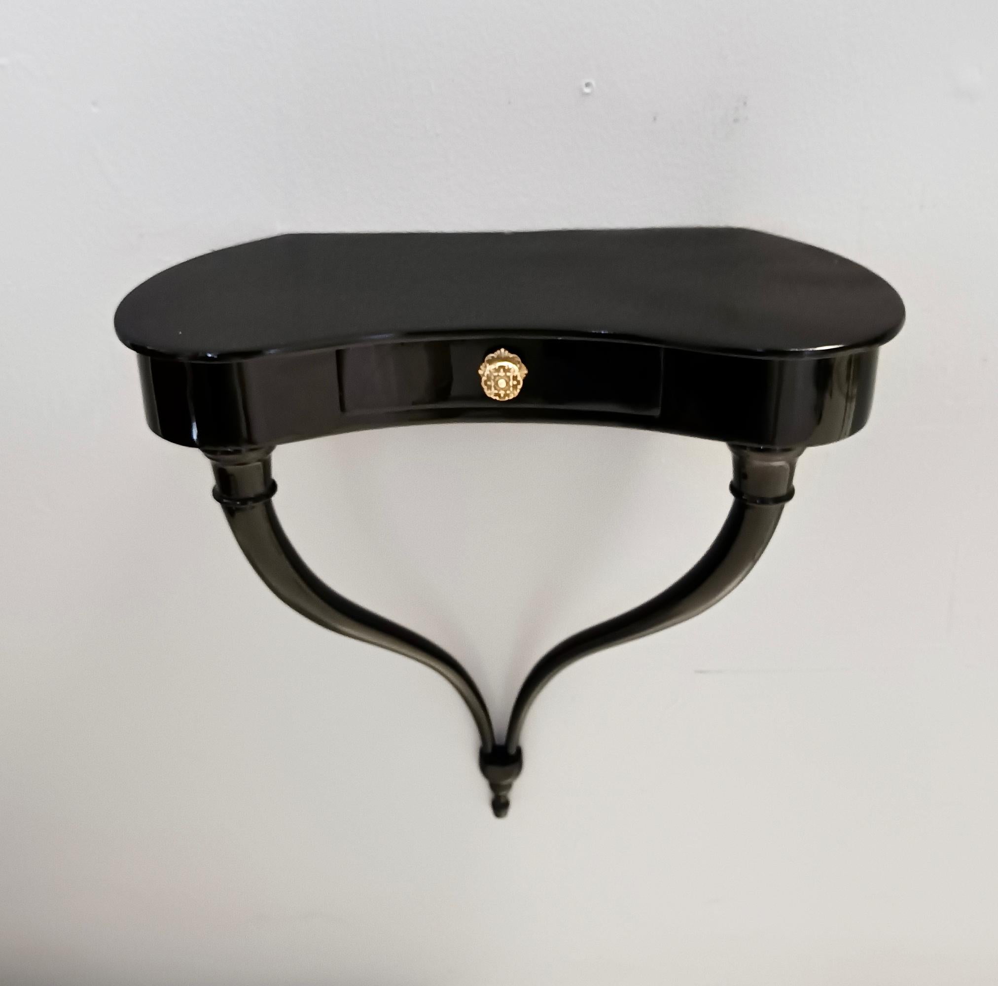 Pair of Black Wall-Mounted Console Tables / Nightstands attr. to Ulrich (Messing) im Angebot