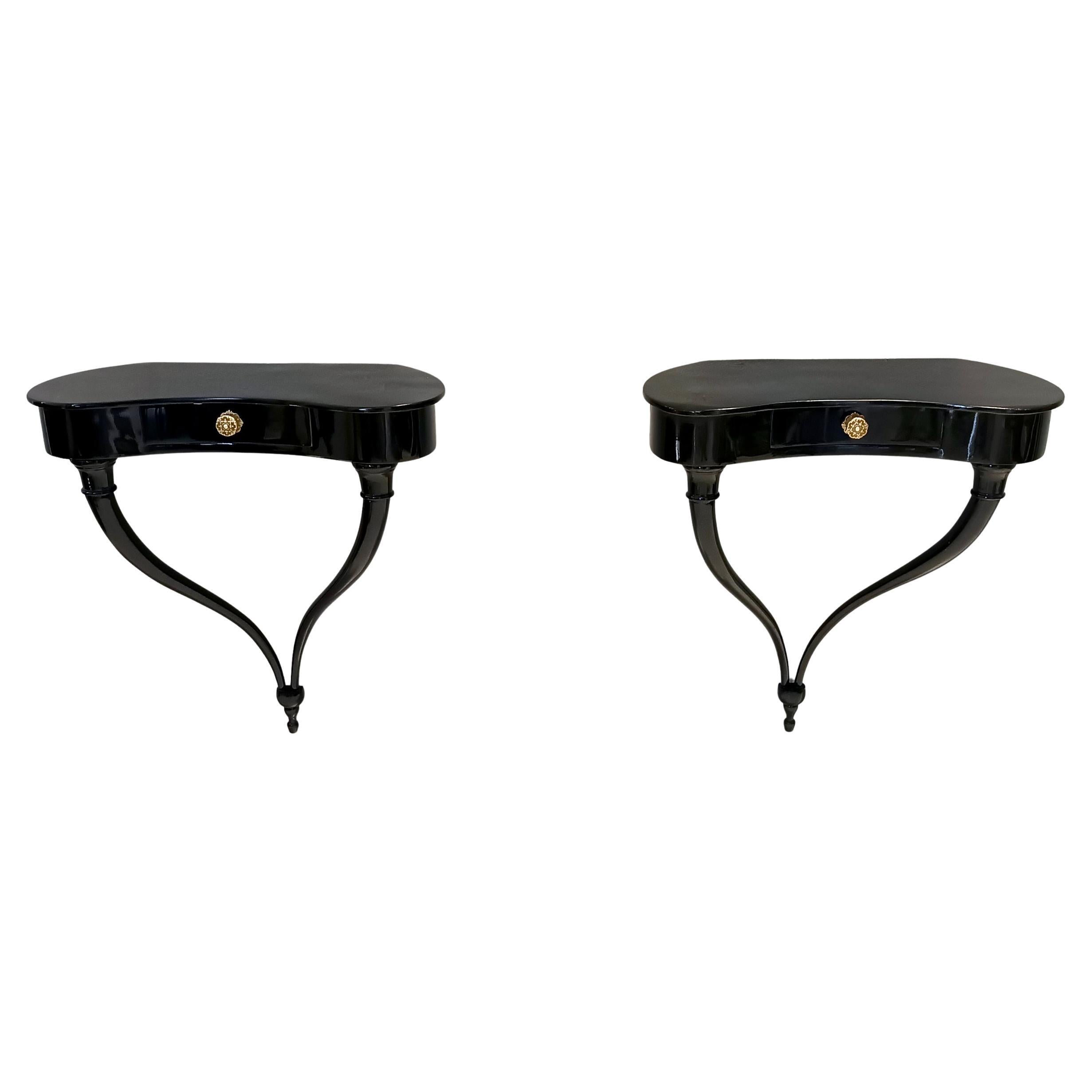 Pair of Black Wall-Mounted Console Tables / Nightstands attr. to Ulrich im Angebot