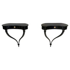 Pair of Black Wall-Mounted Console Tables / Nightstands attr. to Ulrich