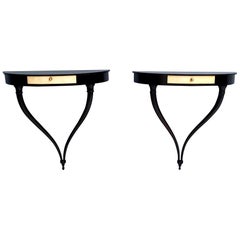 Pair of Black Ebonized Wood Wall-Mounted Consoles by Guglielmo Ulrich, Italy