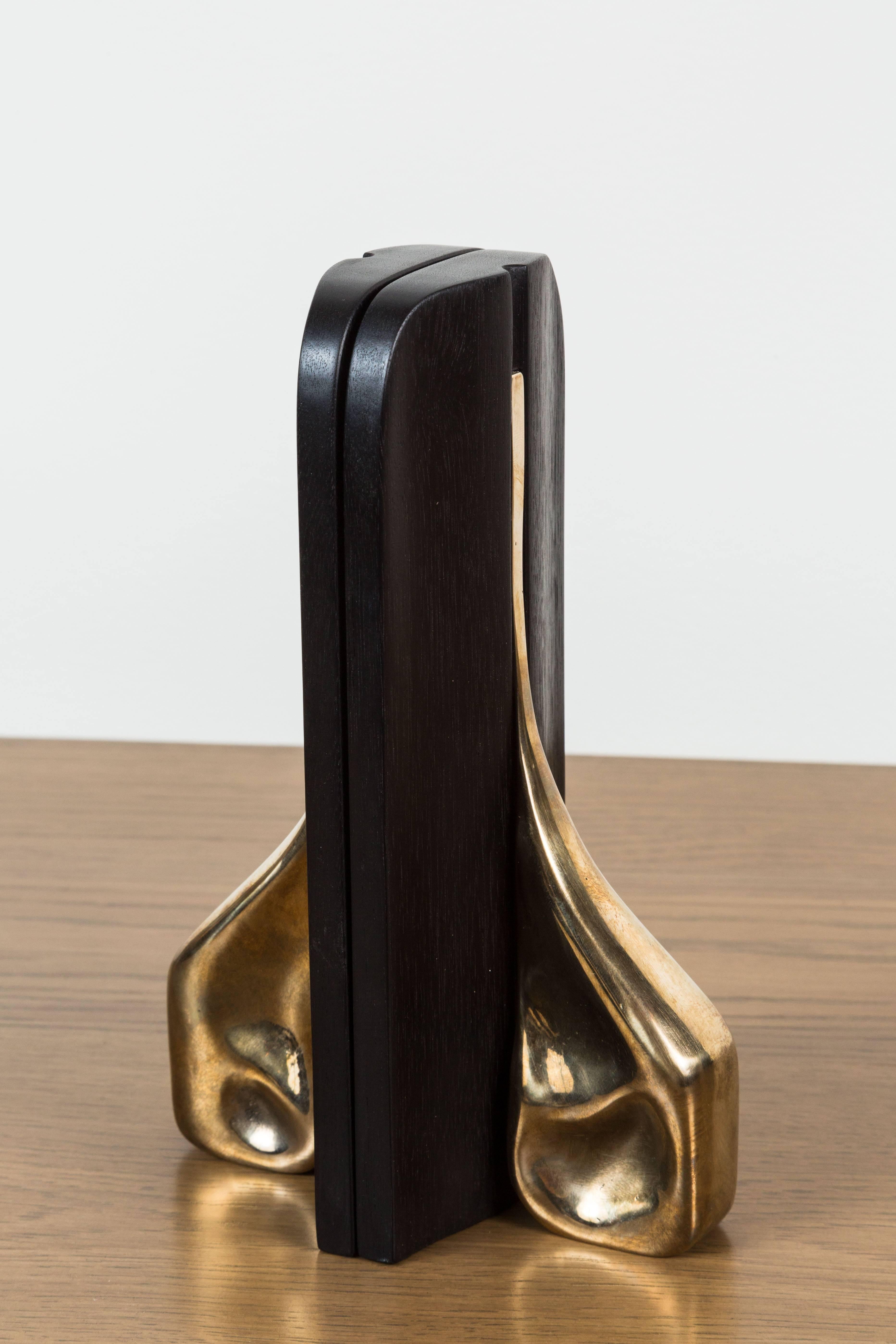 Pair of Black Walnut and Cast Bronze Bookends by Vincent Pocsik, in Stock 1