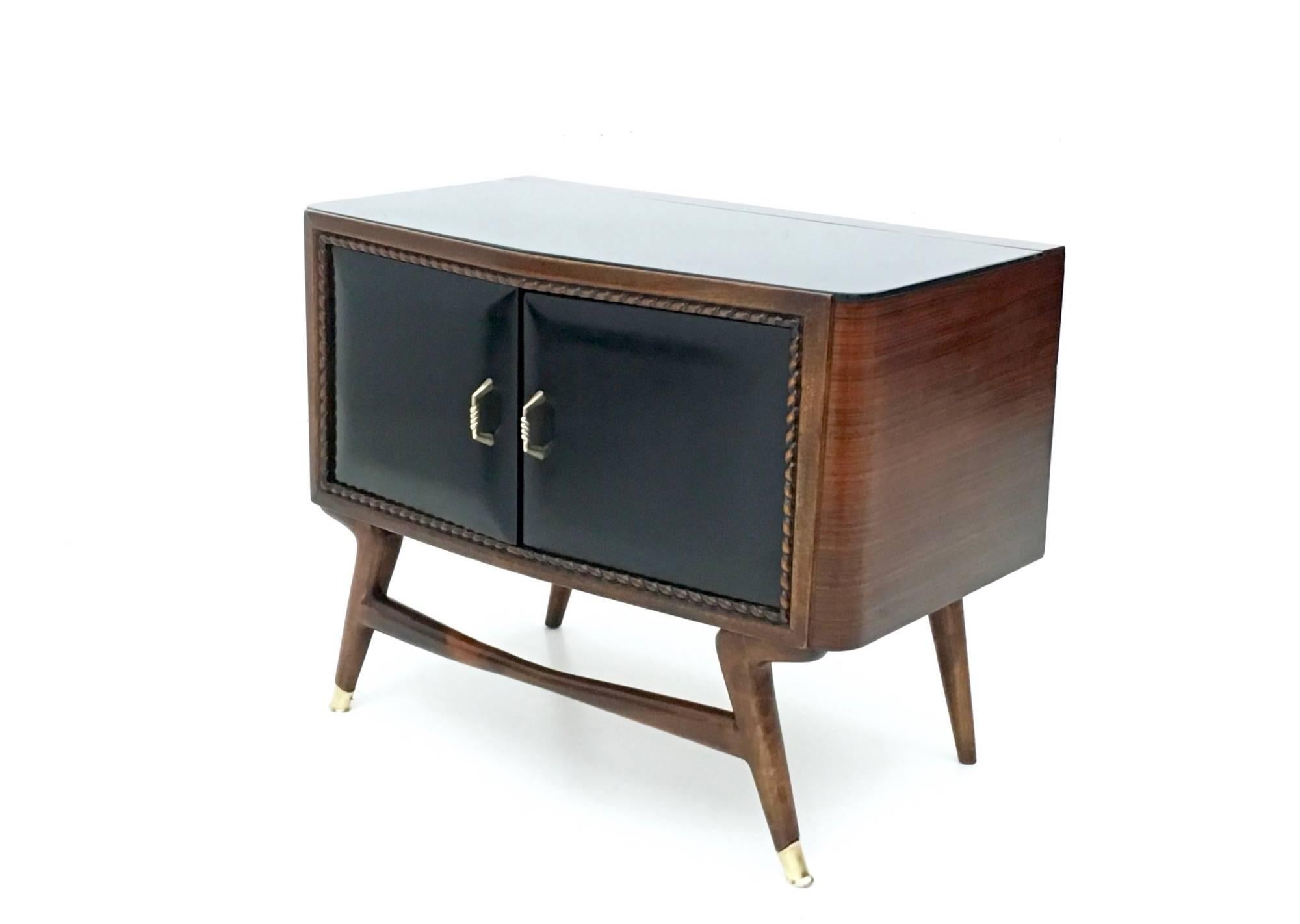 Mid-20th Century Pair of Black Walnut and Ebonized Wood Nightstands in the style of Parisi, 1950s