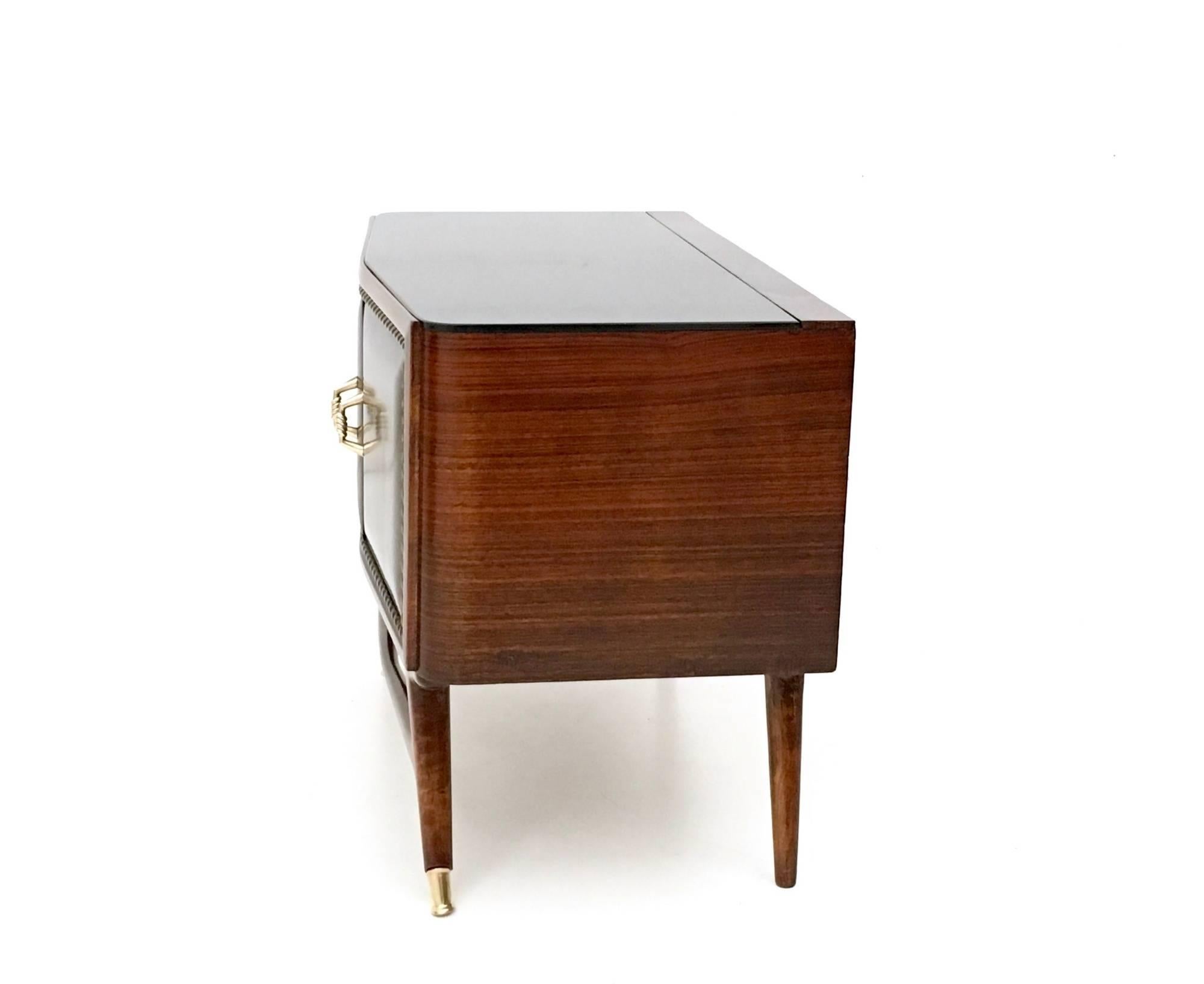 Brass Pair of Black Walnut and Ebonized Wood Nightstands in the style of Parisi, 1950s