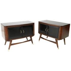 Pair of Black Walnut and Ebonized Wood Nightstands in the style of Parisi, 1950s