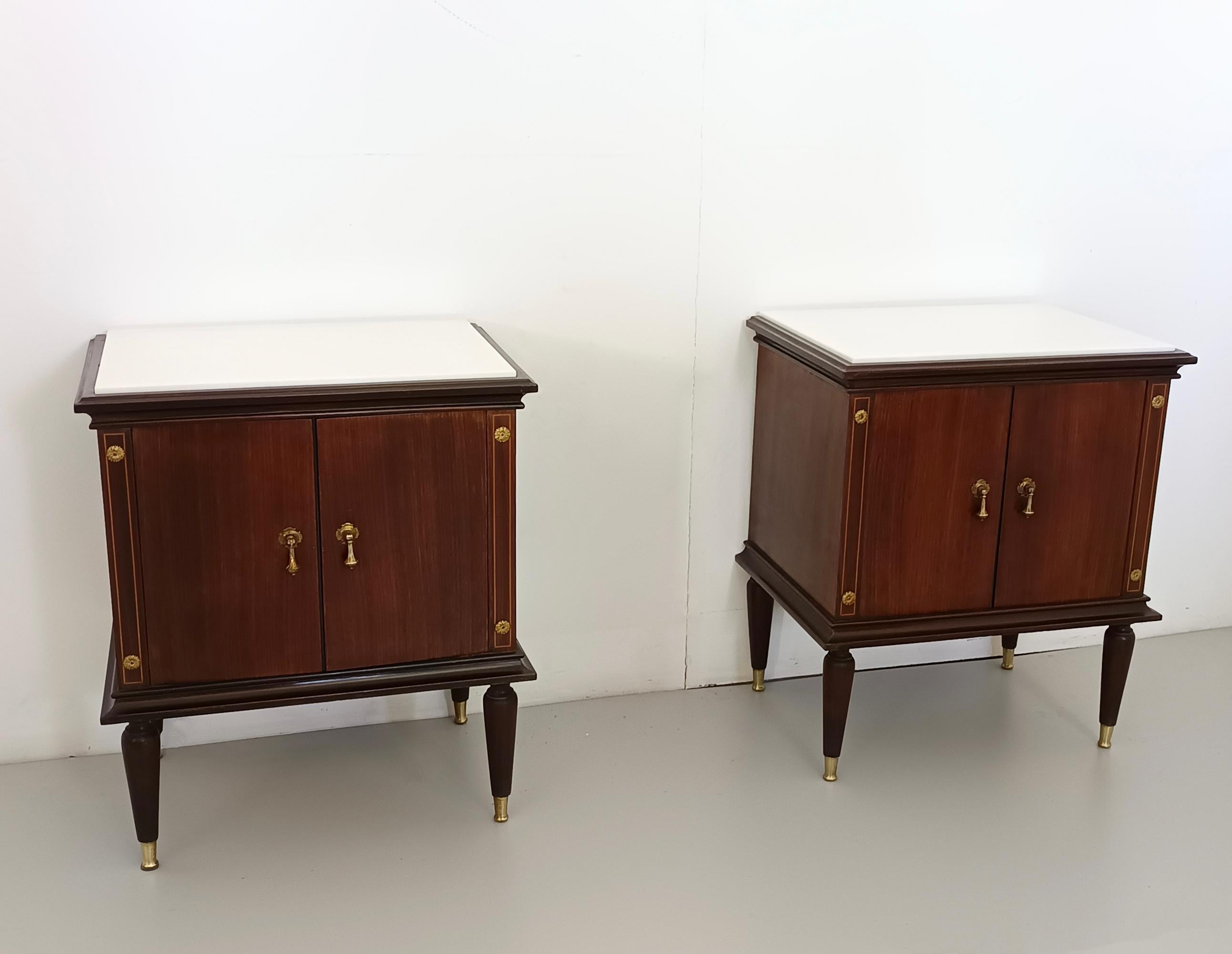 Mid-Century Modern Pair of Black Walnut Nightstands with Marble Top ascr. to Paolo Buffa, Italy For Sale